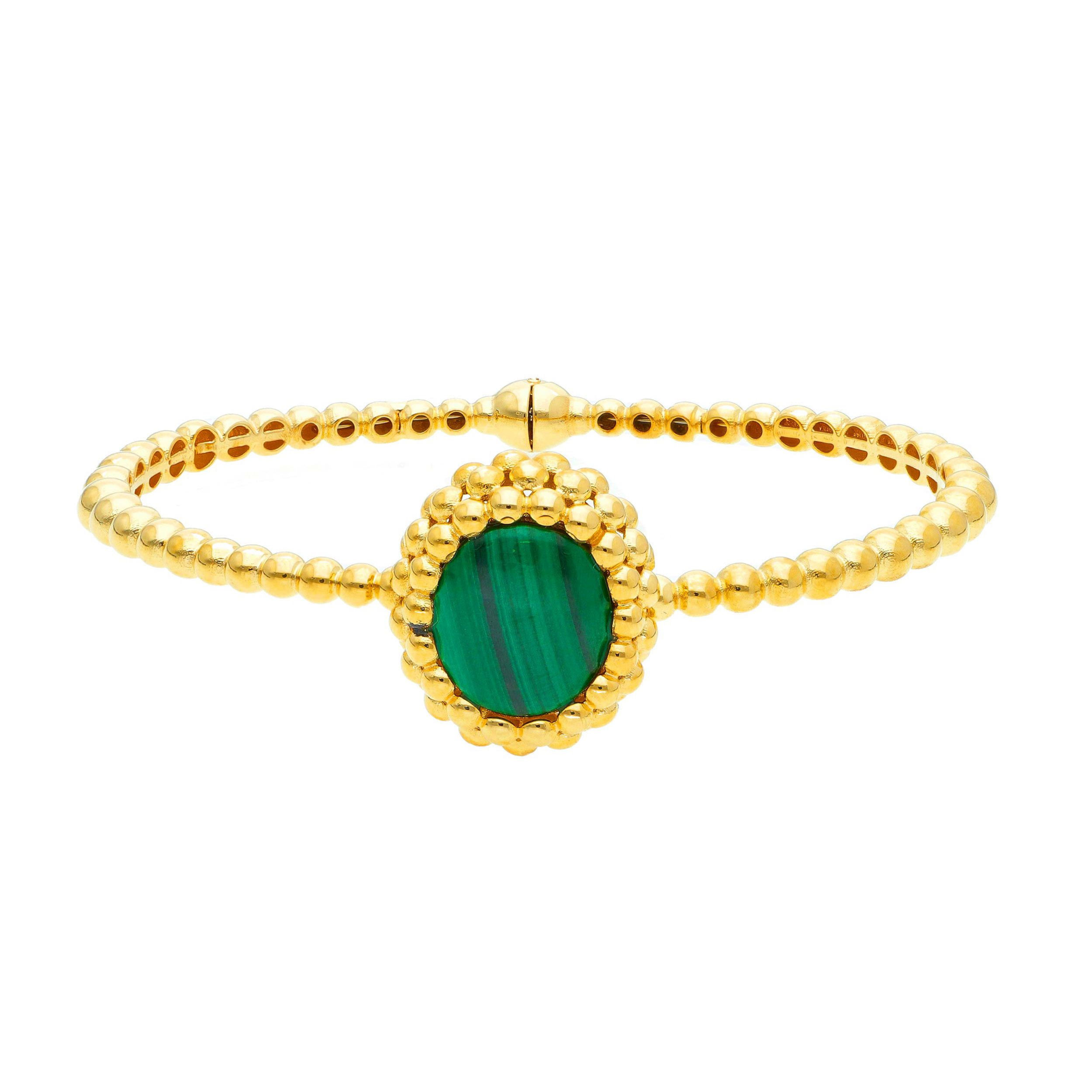 Oro 18 kt - BRACCIALE RIGIDO ORO GIALLO CON MALACHITE - ORO GIALLO