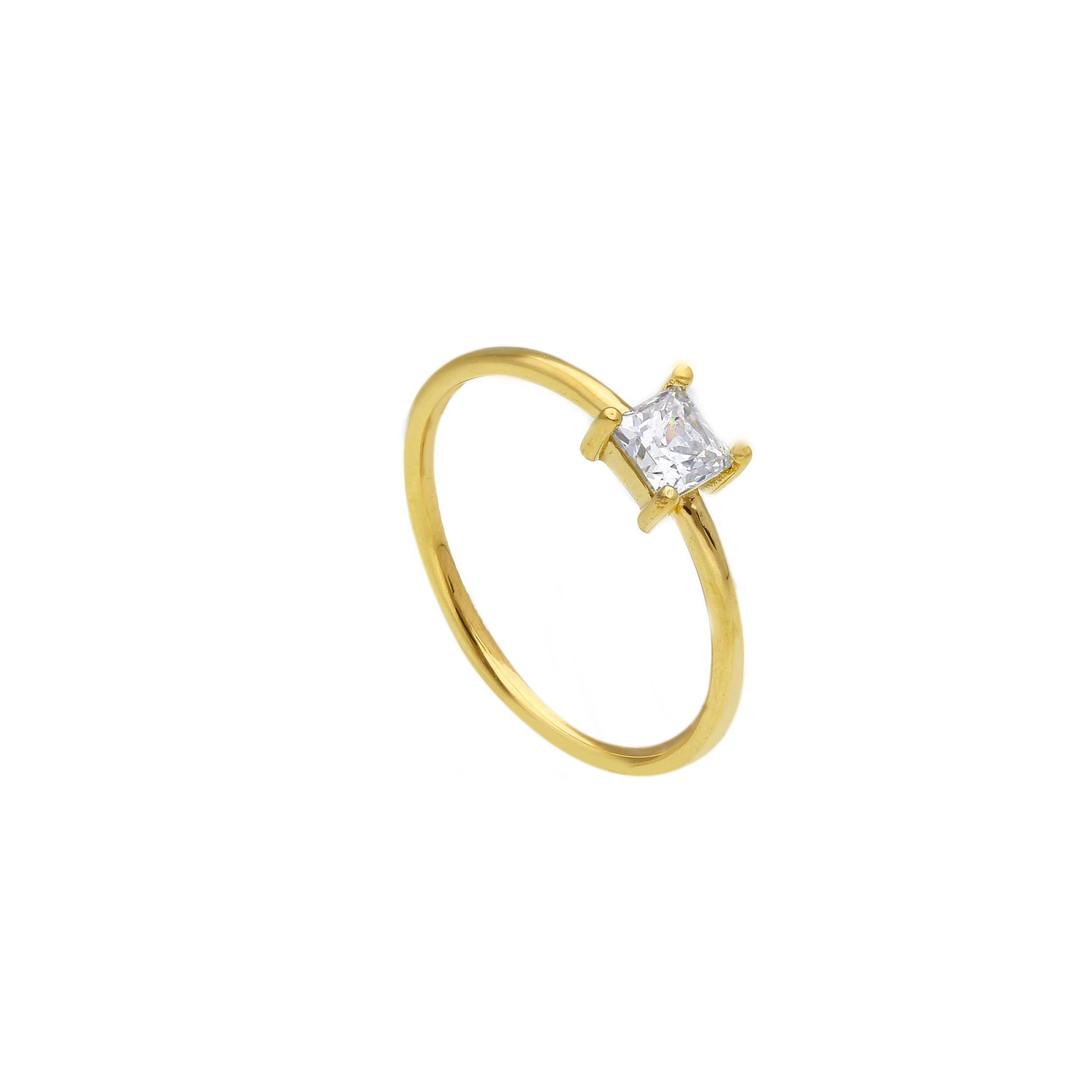 Oro 18 kt - ANELLO OG ZIRC QUADRATO BIANCO - ORO GIALLO
