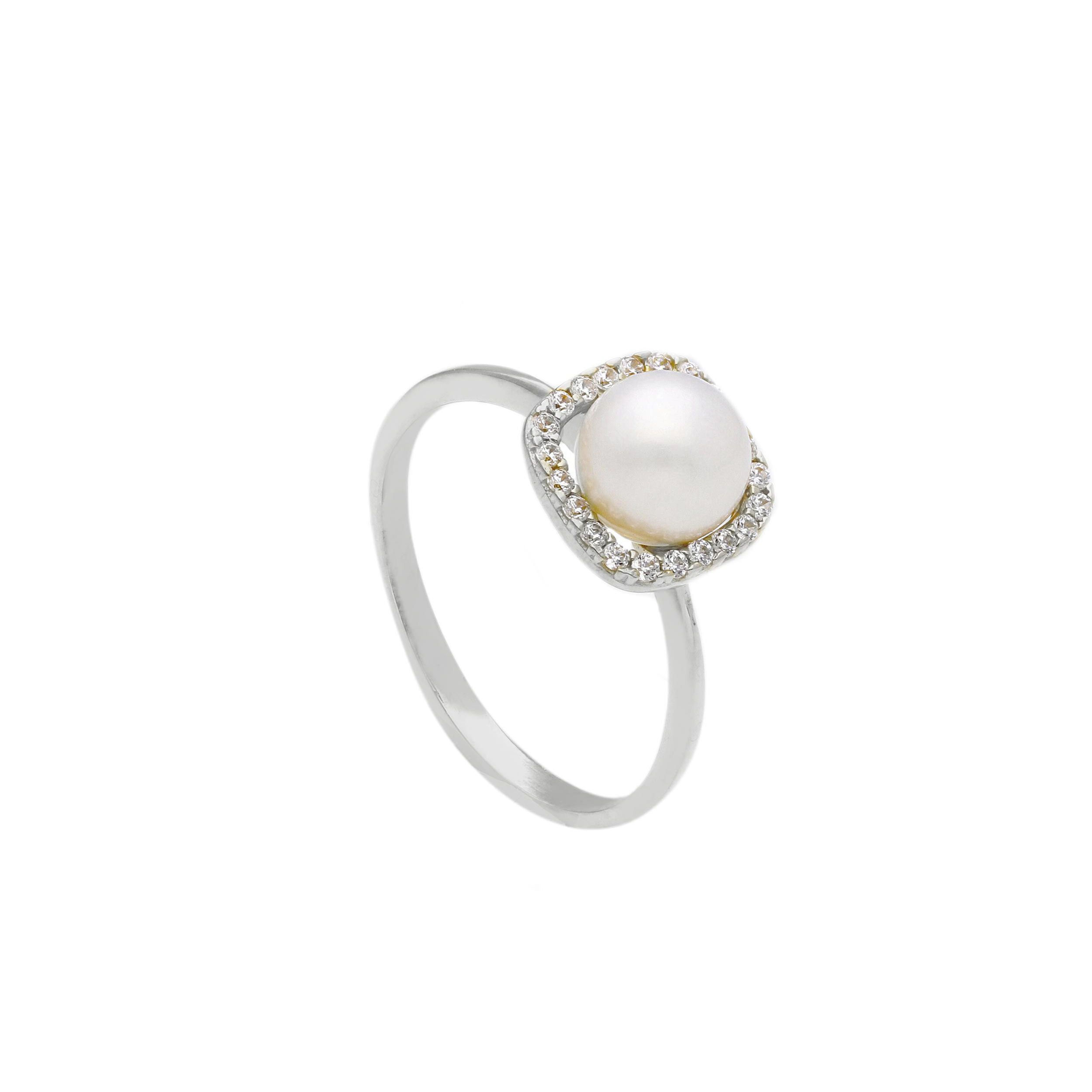 Oro 18 kt - ANELLO OB CON PERLA E ZIRCONI - ORO BIANCO