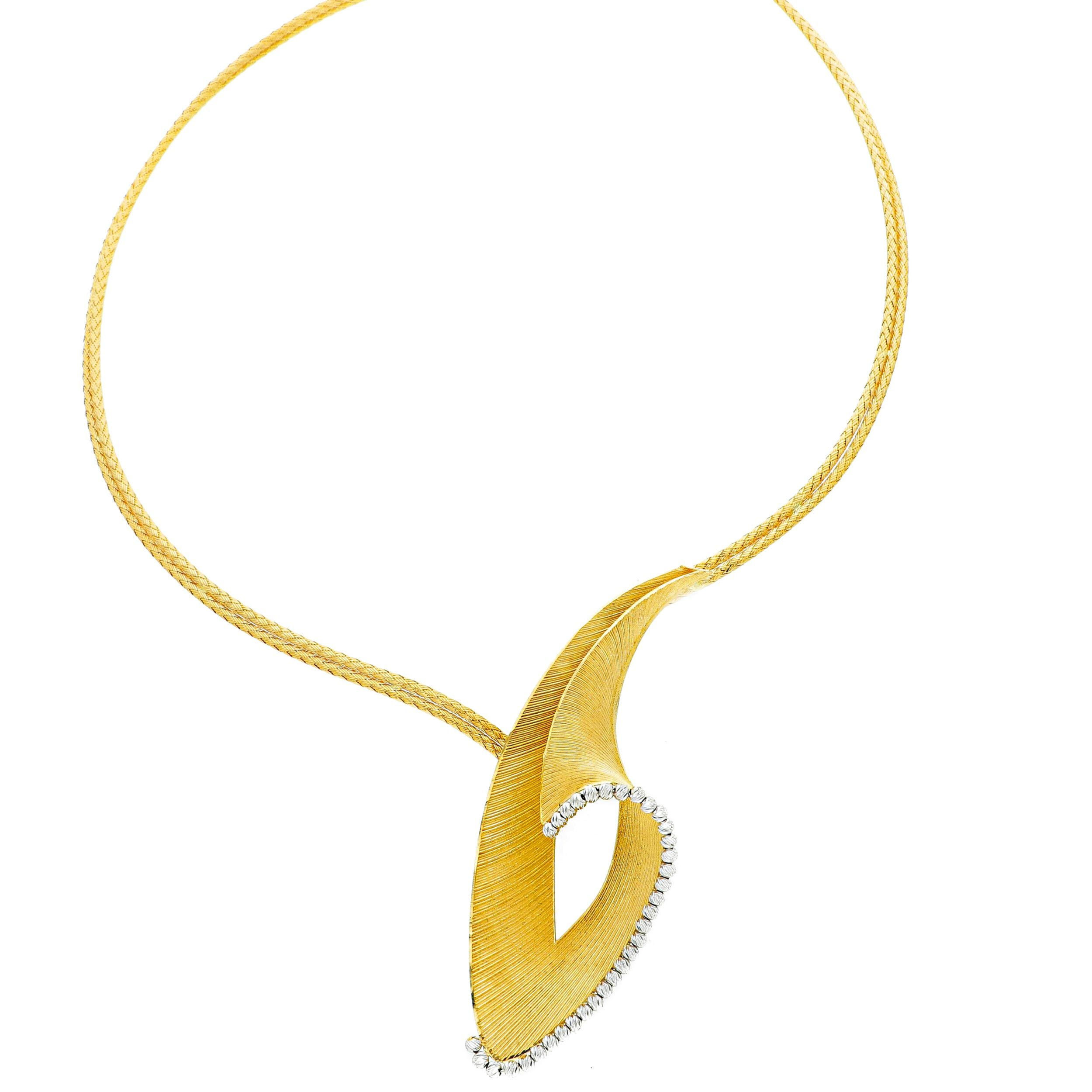 Oro 18 kt - GIROCOLLO OGB FOGLIE CENTRALE - ORO GIALLO E BIANCO
