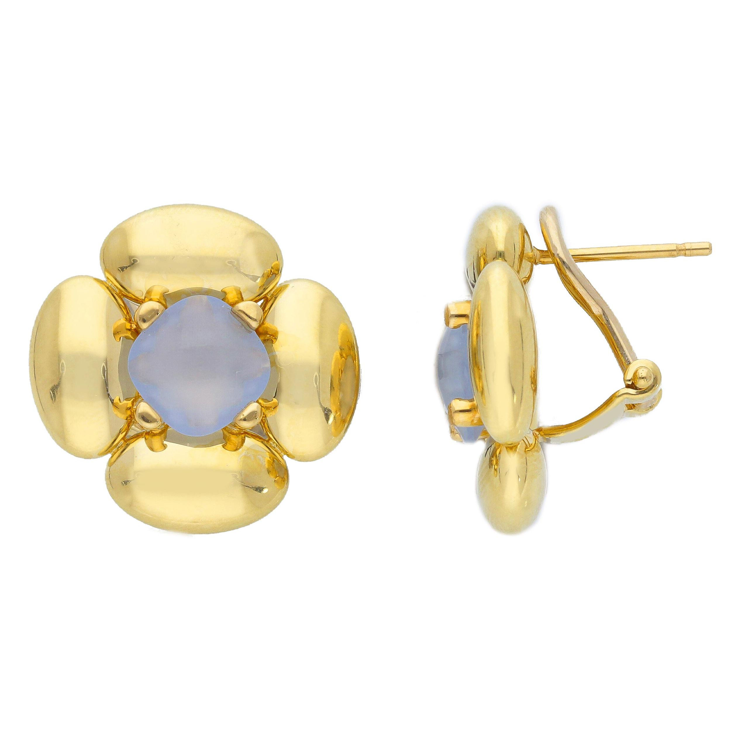 Oro 18 kt - ORECCHINI PERNO CLIP FIORE CON CALCED. OG - ORO GIALLO