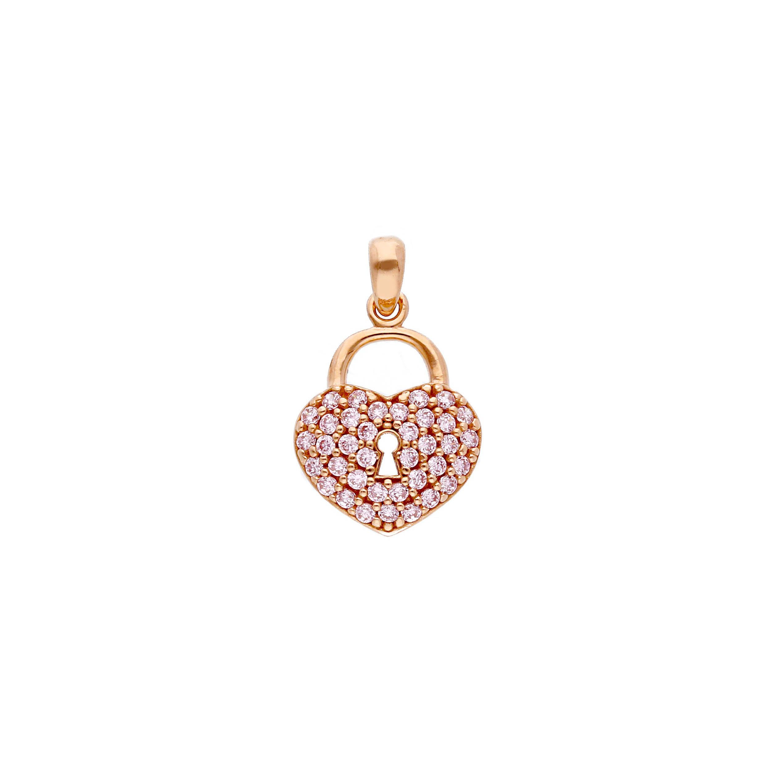 Oro 18 kt - CIONDOLO OR LUCCHETTO CON PIETRE ROSA - ORO ROSA