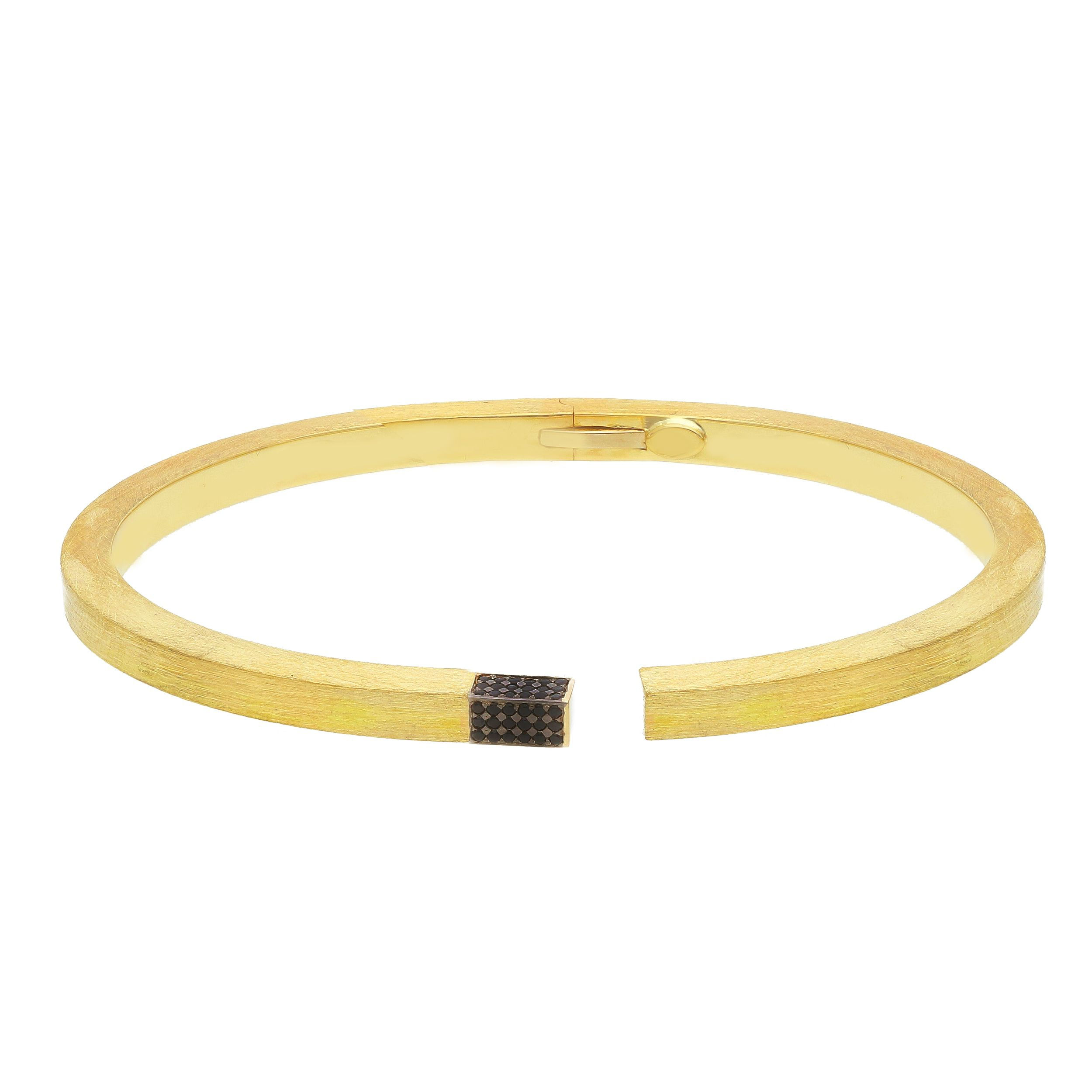 Oro 18 kt - SCHIAVA OG A MOLLA QUADRA SPAZZOLATA SPINELLO NERO - ORO GIALLO -...