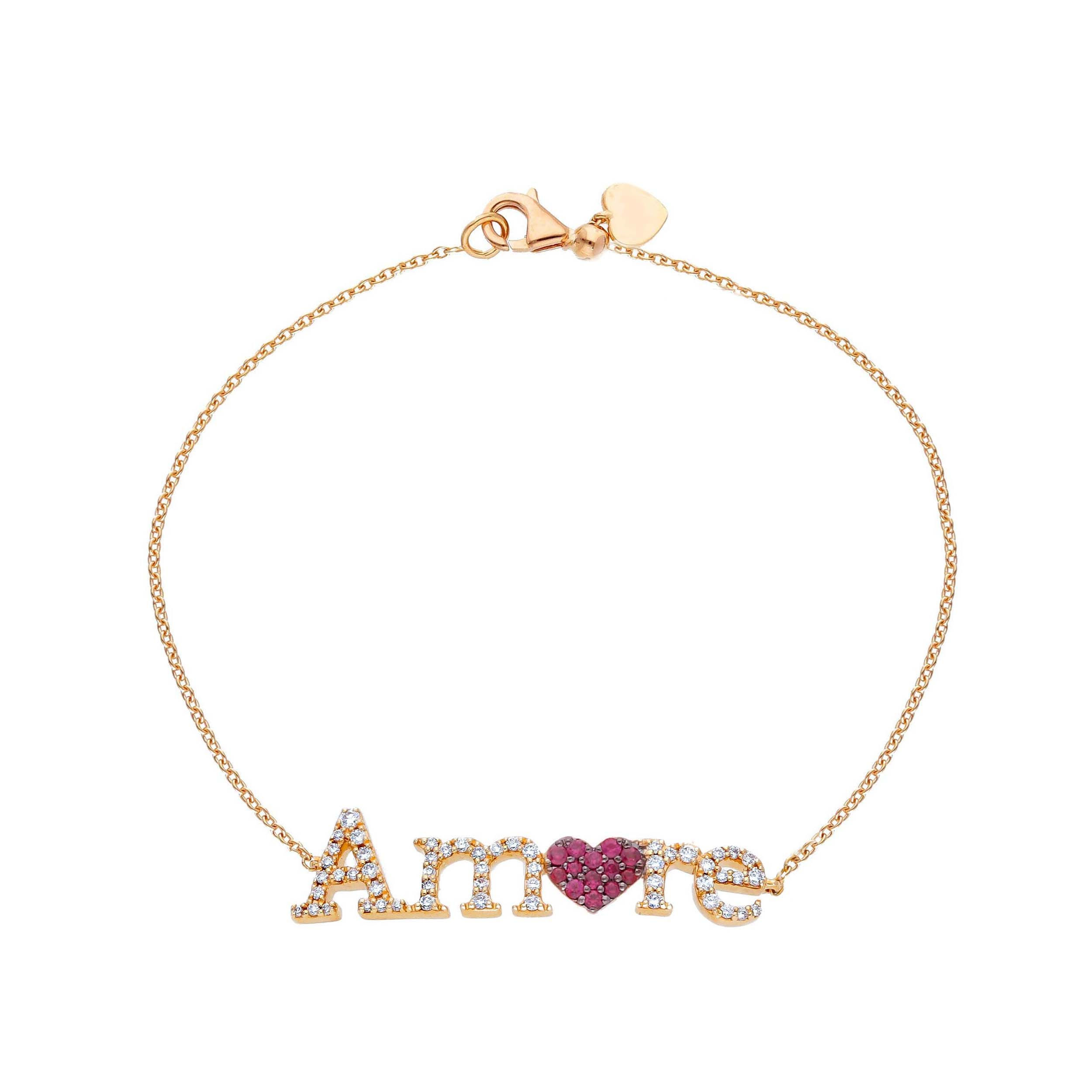 BRACCIALE OR DIA "AM<3RE"+RUBY - ORO ROSA PUNTE BRUNITE