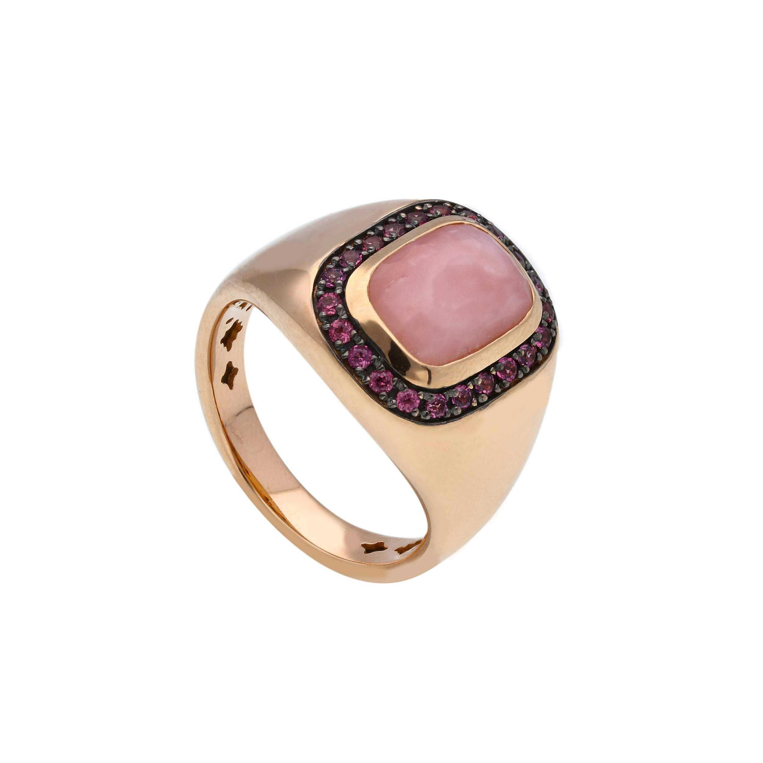 Oro 18 kt - ANELLO OR OPALE E RODOLITE - ORO ROSA