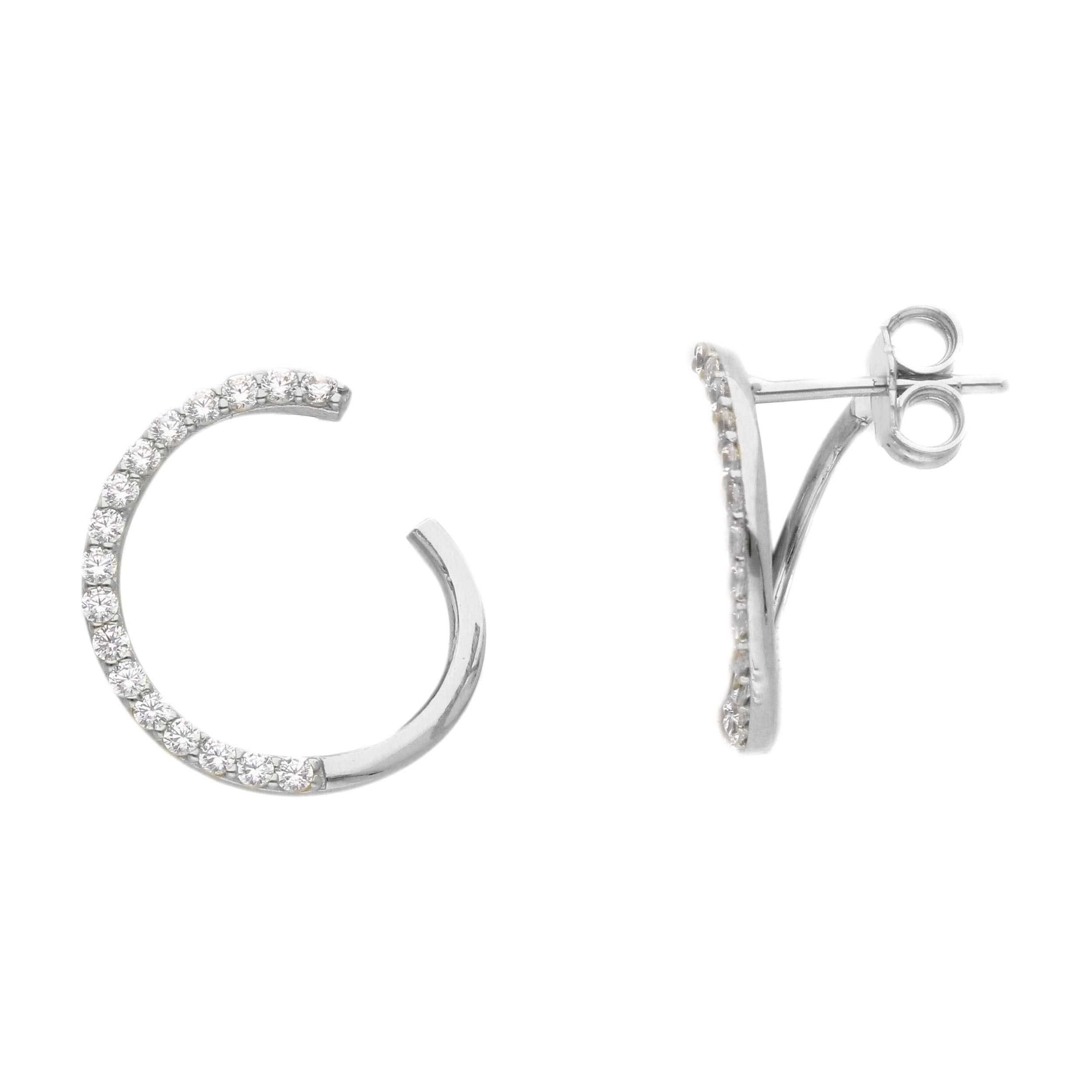 Oro 18 kt - ORECCHINI OG CERCHIO APERTO CON ZIRCONI - ORO BIANCO