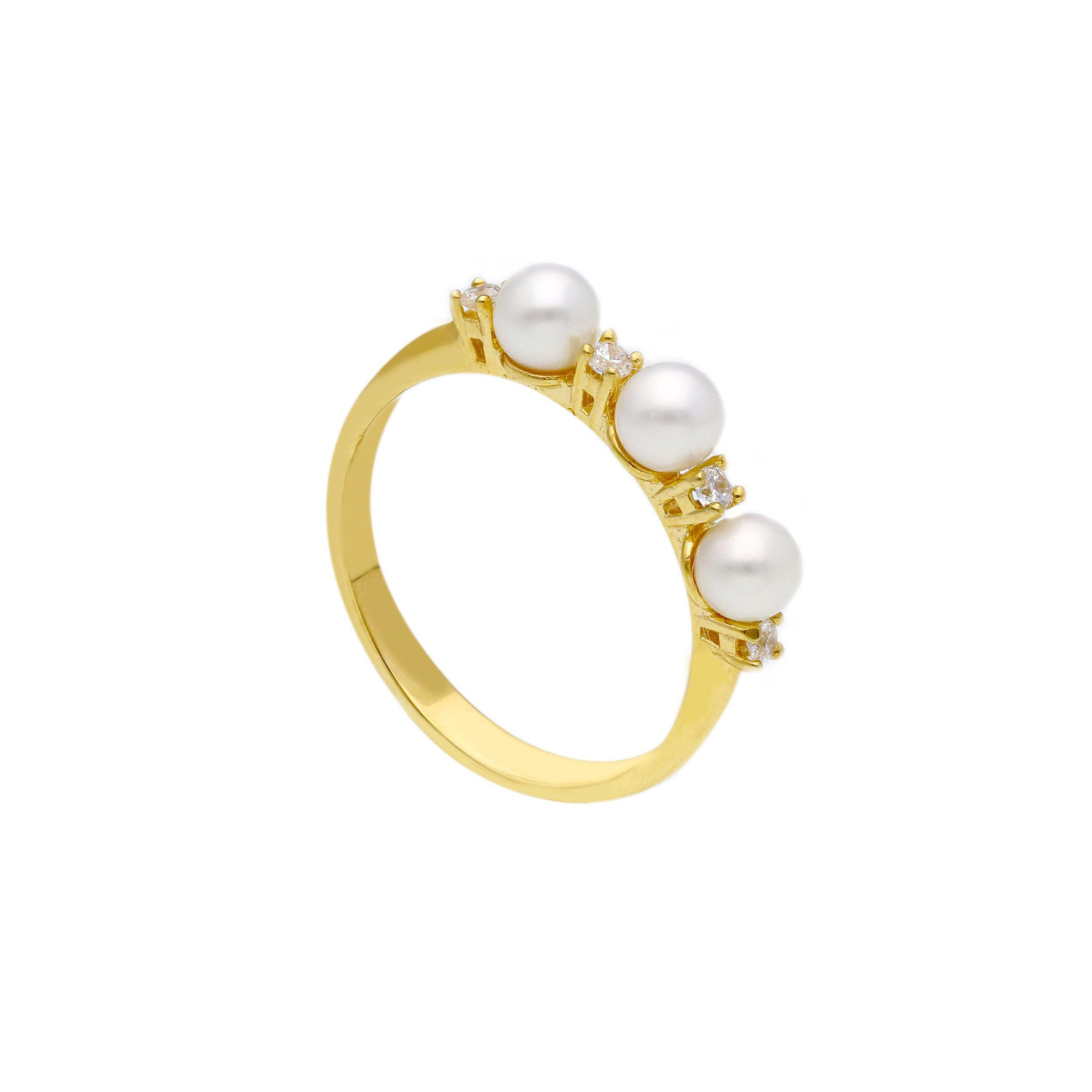 Oro 18 kt - ANELLO OG CON PERLE E ZIRC. - ORO GIALLO