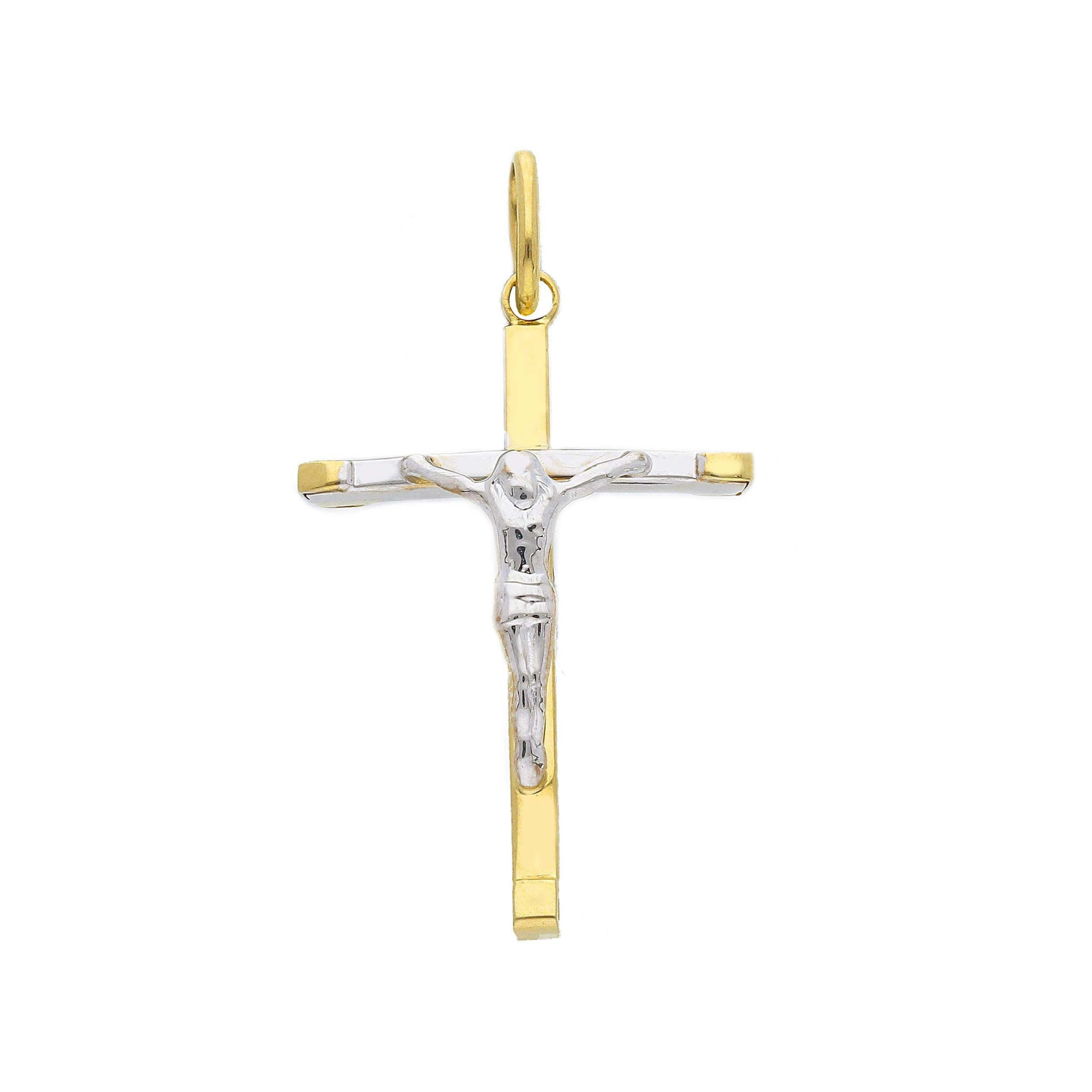 Oro 18 kt - CROCE BICOLORE CON CRISTO - ORO GIALLO E BIANCO
