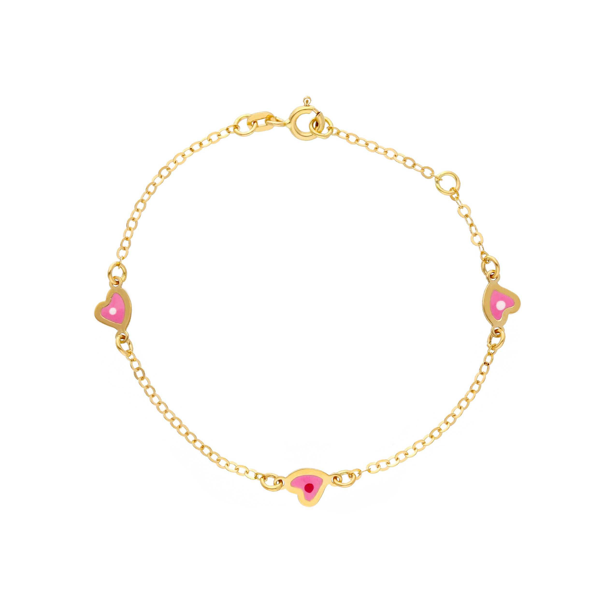 Oro 18 kt - BRACCIALE BEBE OG SMALTO CUORI - ORO E SMALTO - 14+2cm