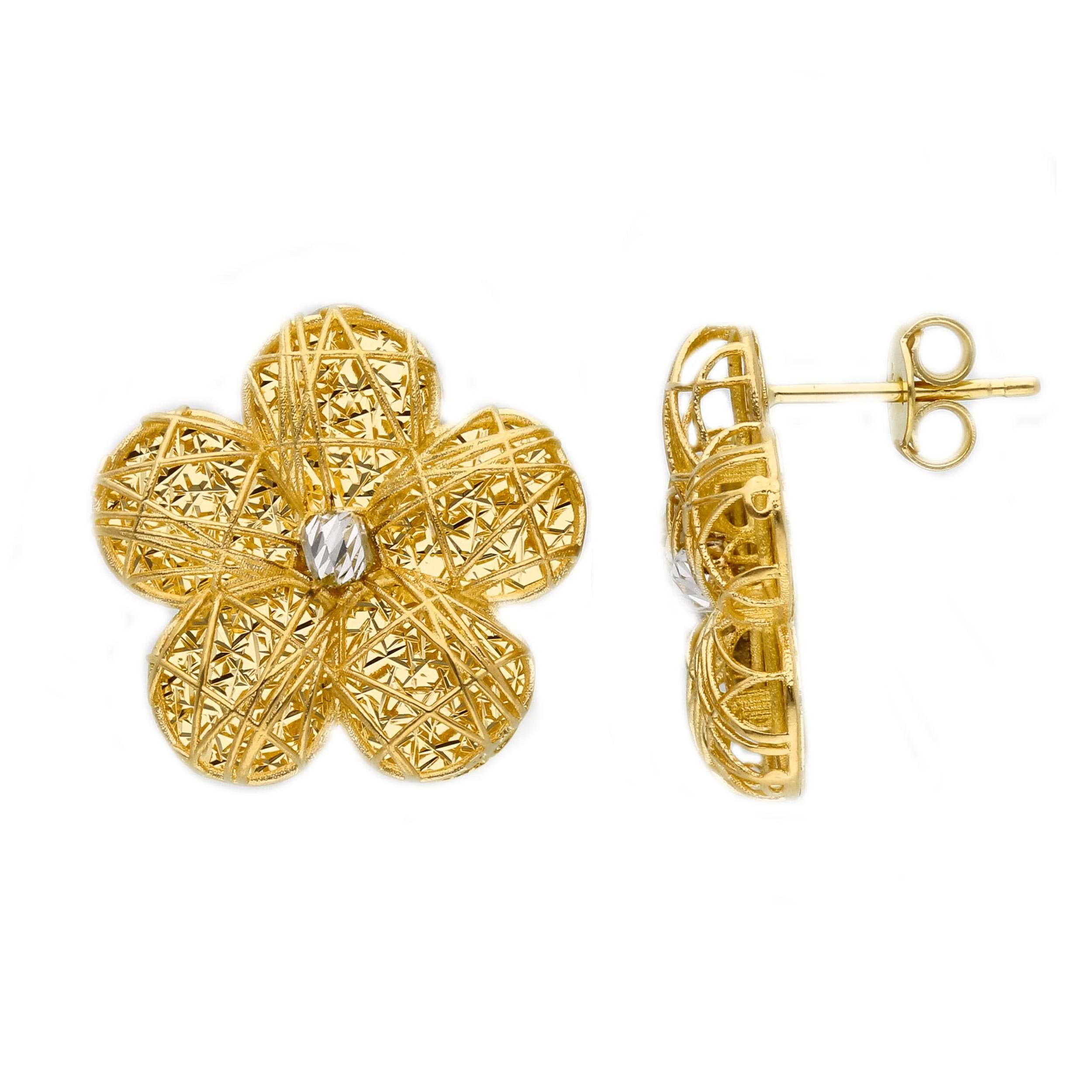 Oro 18 kt - ORECCHINI OG A LOBO FIORE - ORO GIALLO E BIANCO