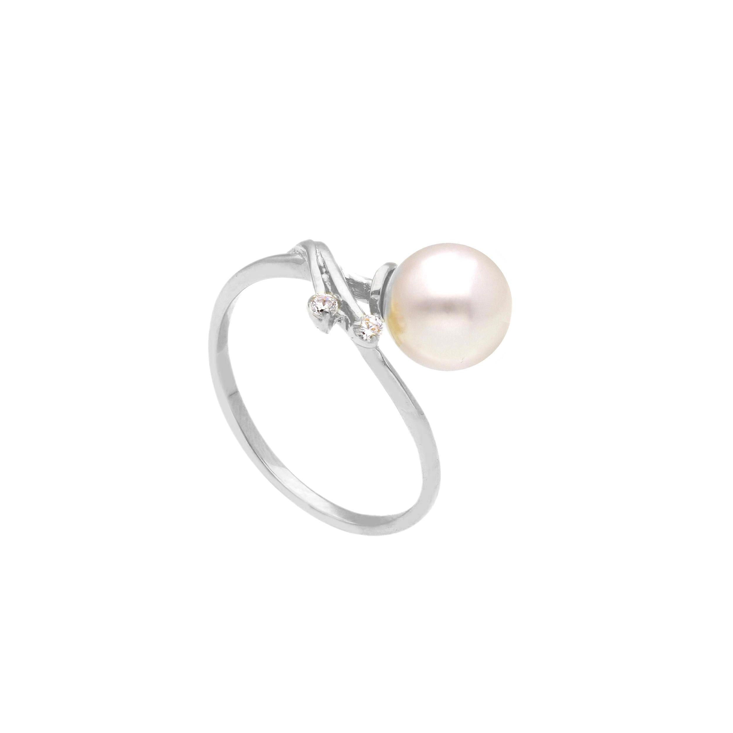 Oro 18 kt - ANELLO OB CON PERLA E ZIRC. - ORO BIANCO