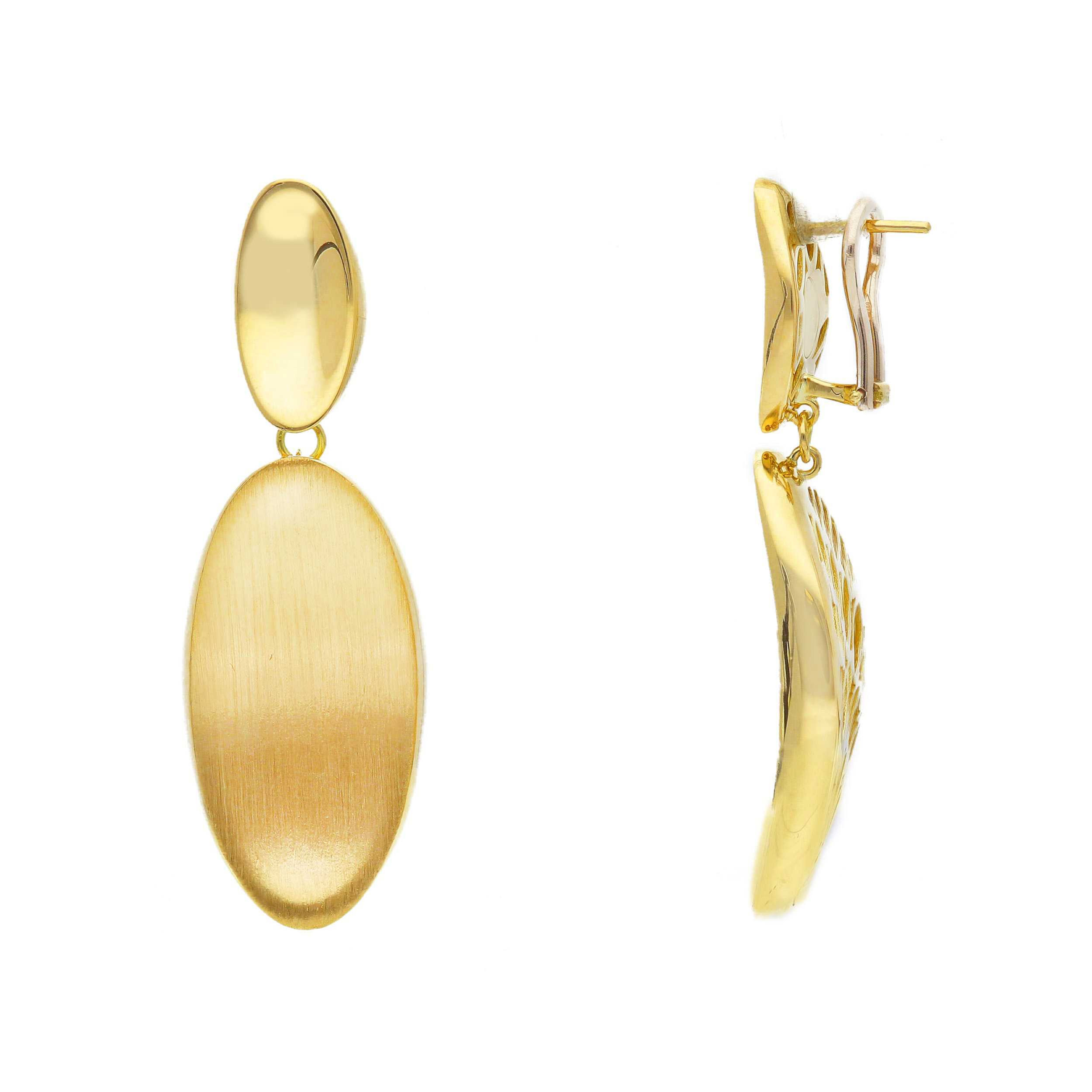 Oro 18 kt - ORECCHINI PENDENTE OG LUCIDO + PENDENTE SPAZZOLATO - ORO GIALLO