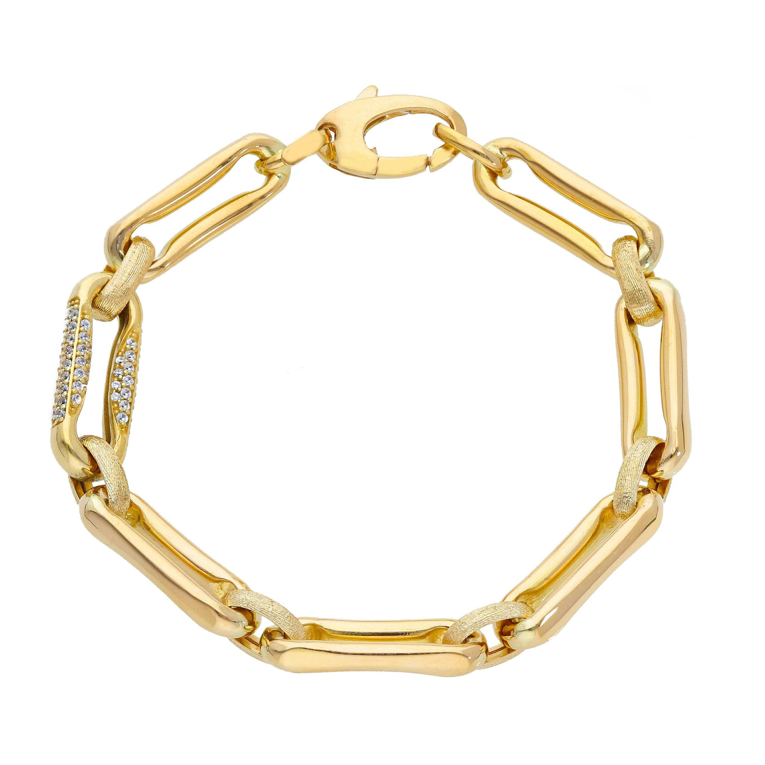 Oro 18 kt - BRACCIALE OG LUC/SAT CON UNA MAGLIA ZIRCONI - ORO GIALLO - 19cm