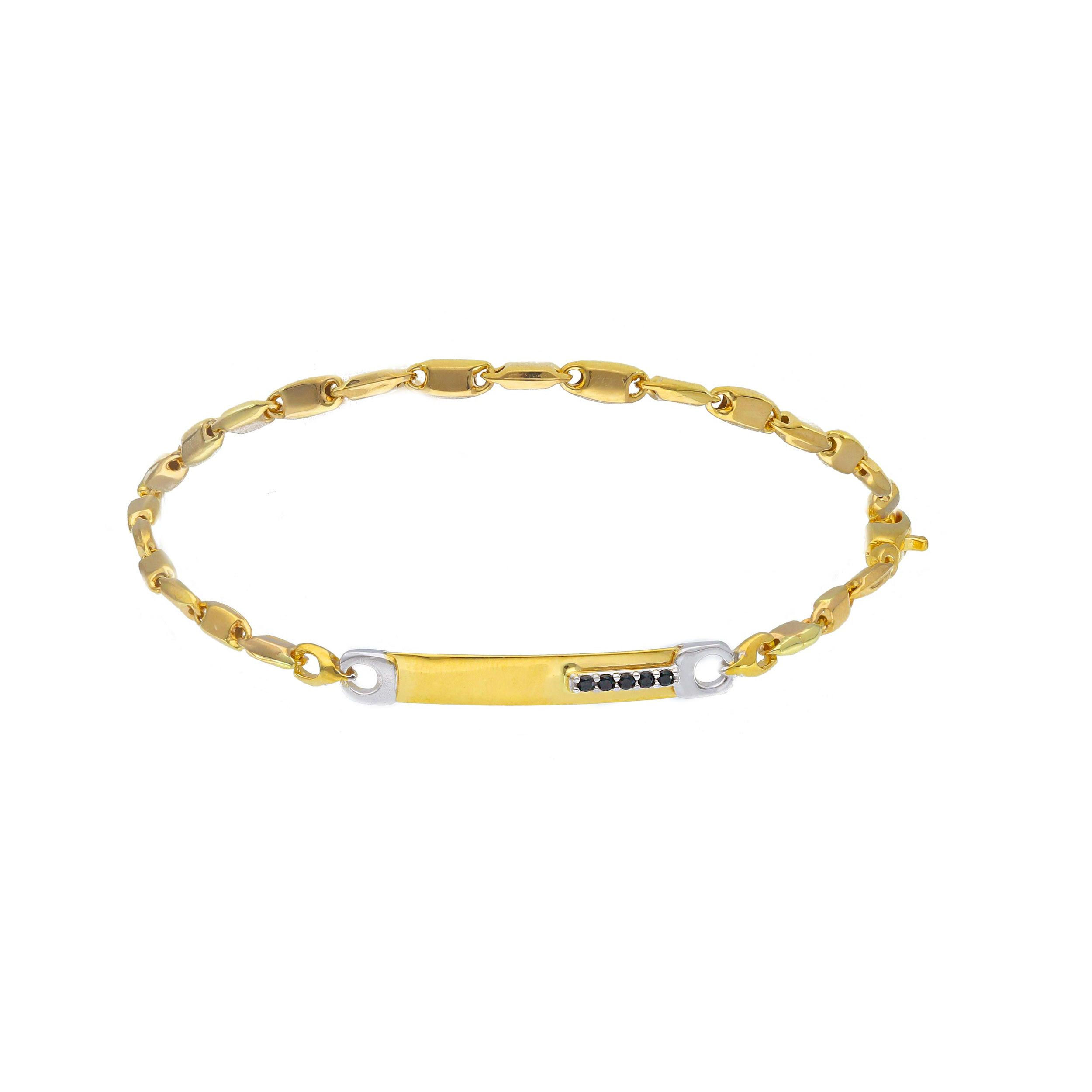 Oro 18 kt - BRACCIALE TARGA OGB CON SPINELLI - ORO GIALLO E BIANCO - 21cm