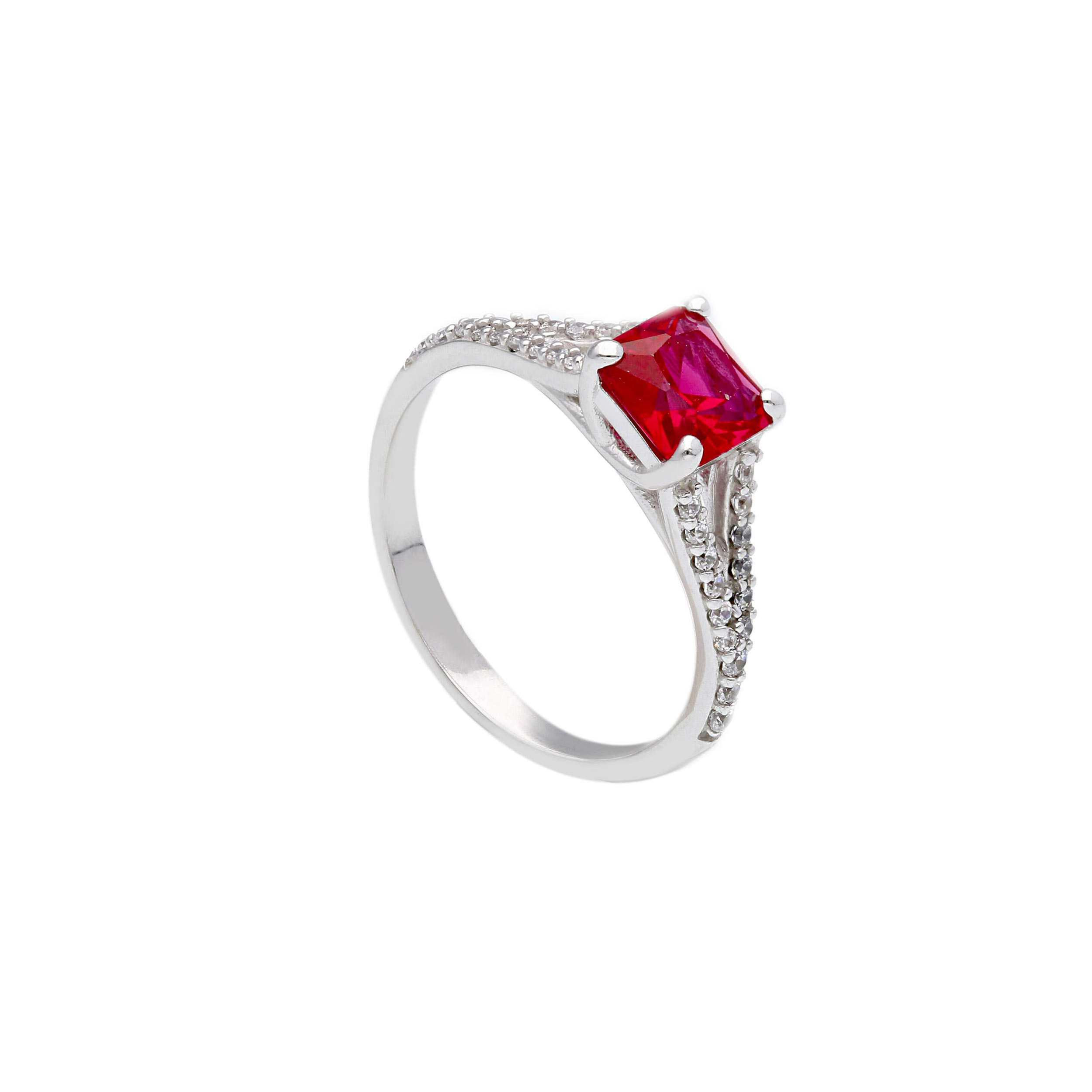 Oro 18 kt - ANELLO OB CENTRO ROSSO E ZIRC - ORO BIANCO