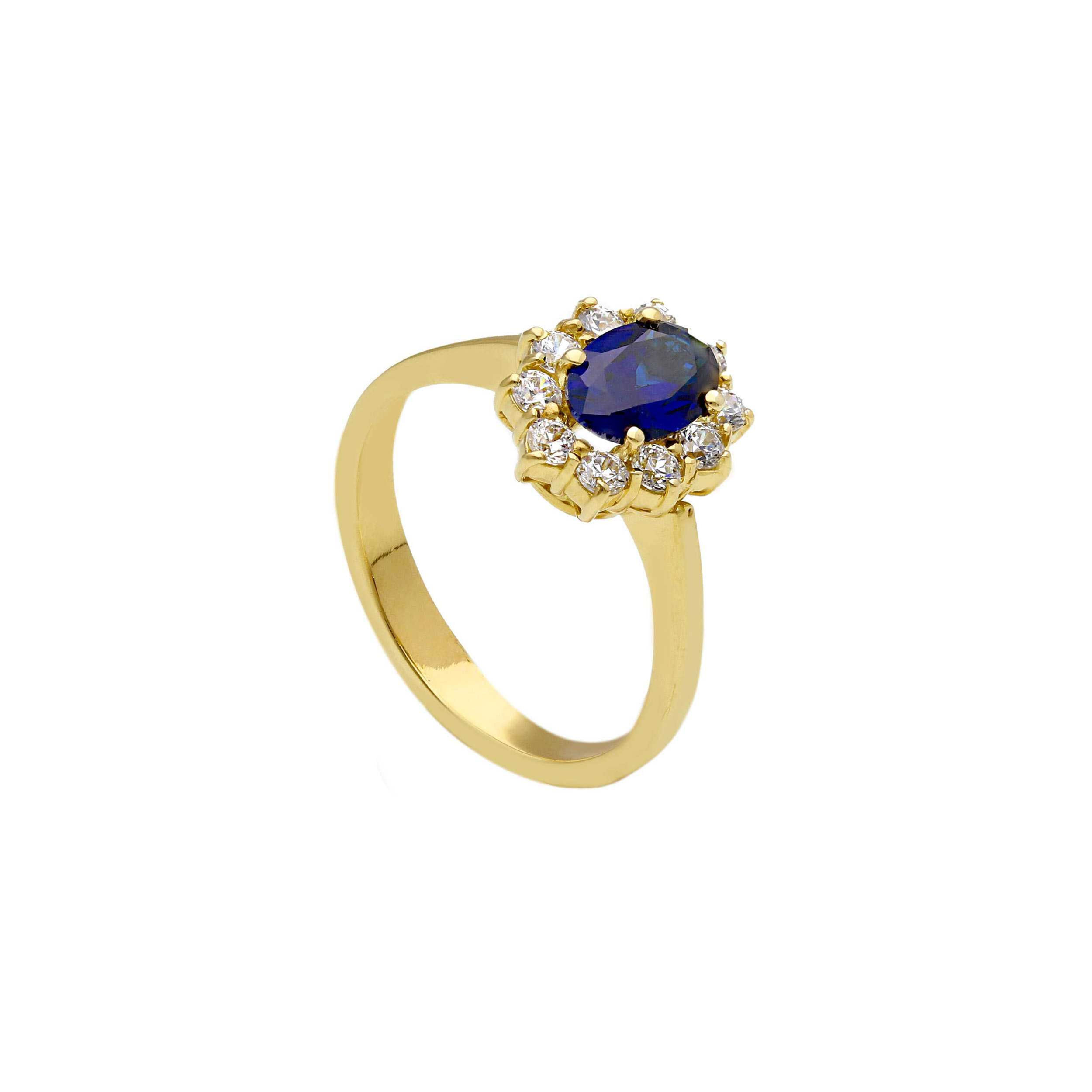 Oro 18 kt - ANELLO OG ZIRC PIETRA BLU - ORO GIALLO