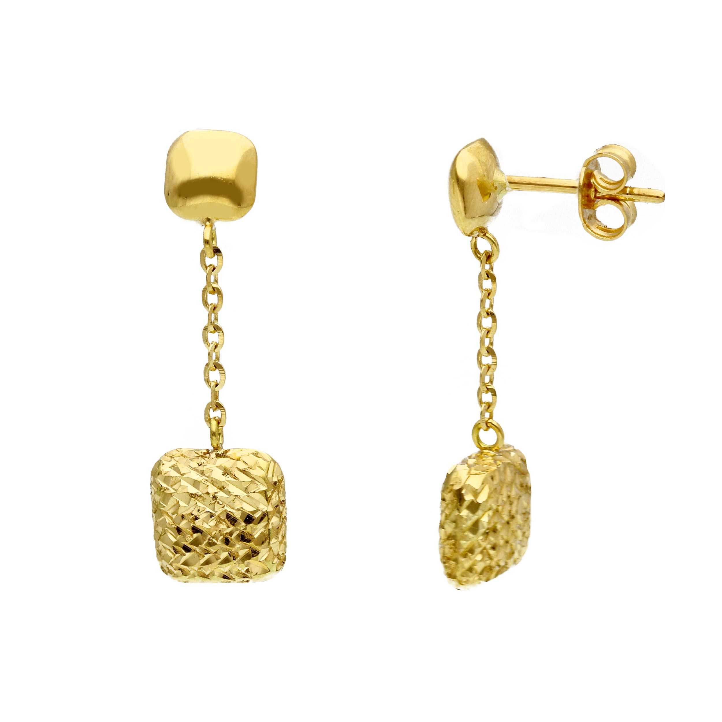 Oro 18 kt - ORECCHINI OG PENDENTI QUADRATO DIAMANTATI - ORO GIALLO