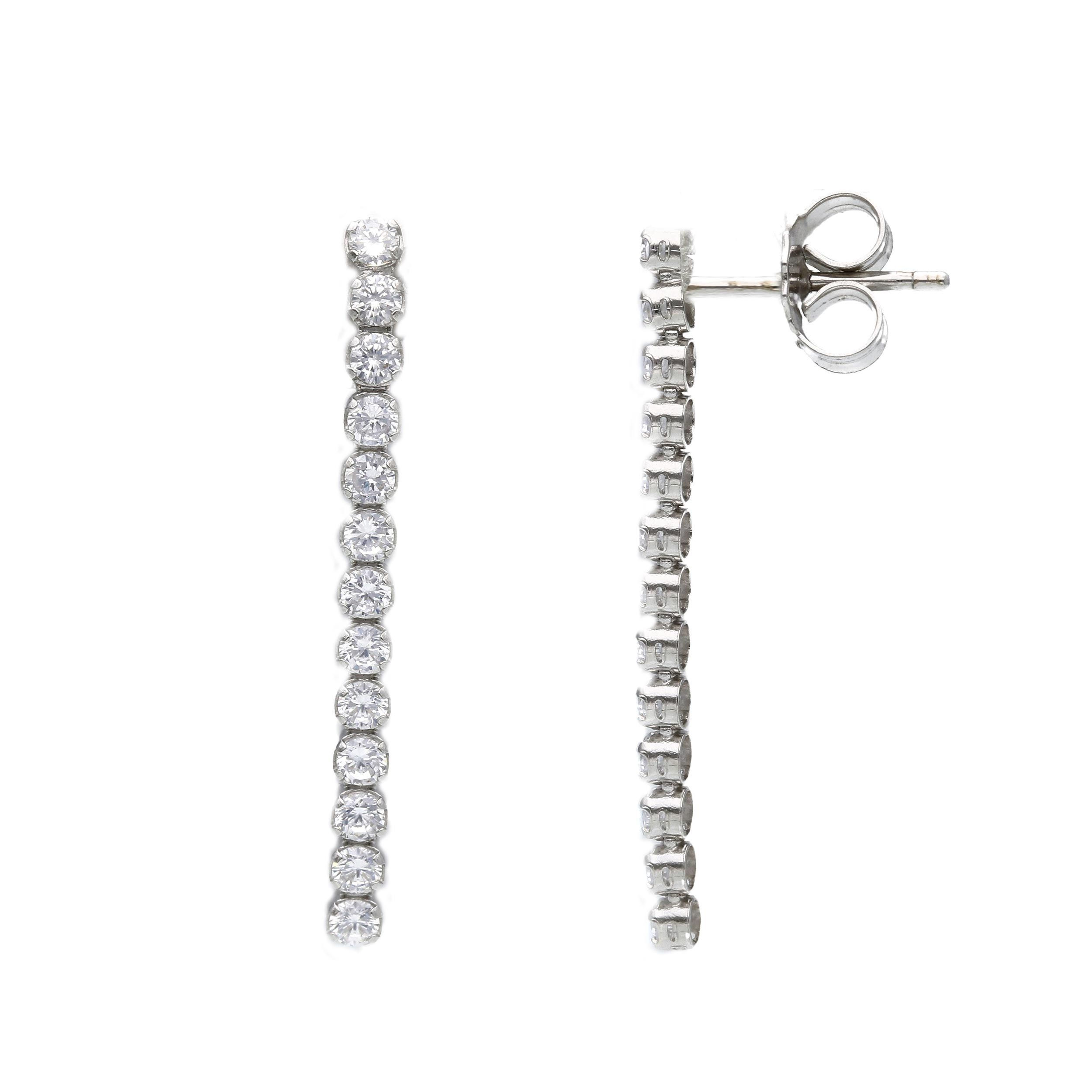 Oro 18 kt - ORECCHINI TENNIS OB ZIRCONI LUNGHI - ORO BIANCO