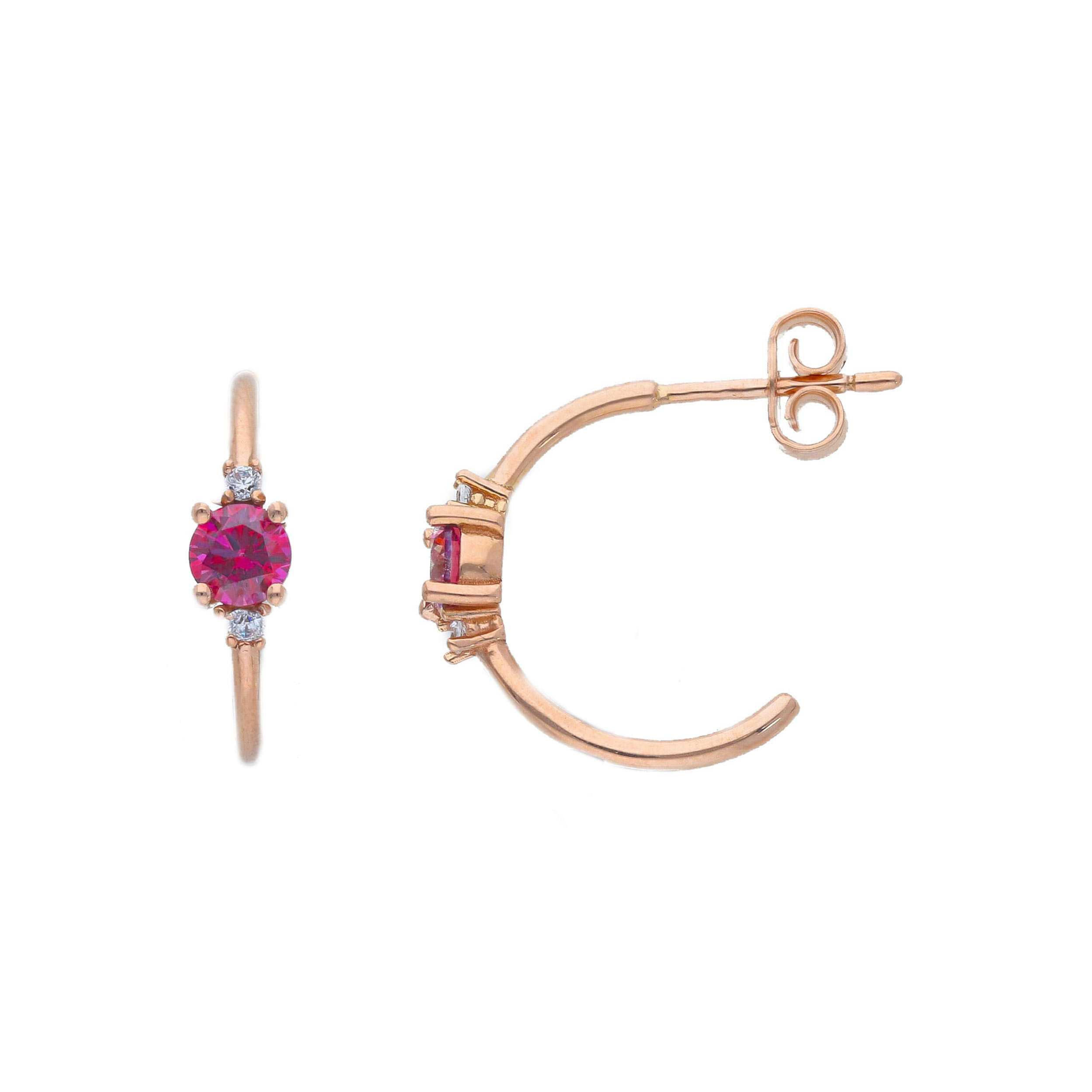 Oro 18 kt - ORECCHINI ORO ROSA ZIRCONE ROSSO - ORO ROSA