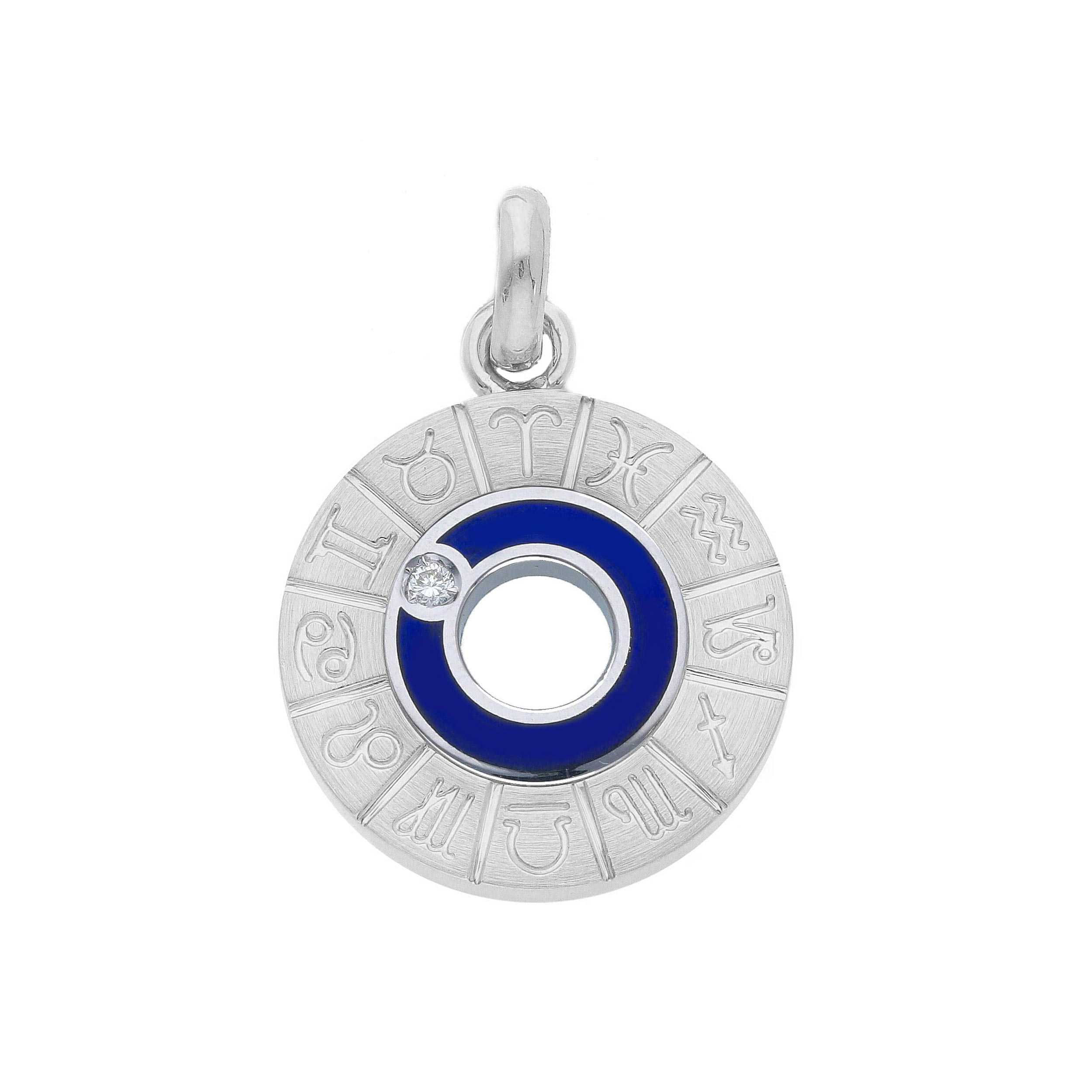 Oro 18 kt - CIONDOLO ZODIACO OB SMALTO BLU E BRILL - ORO E SMALTO