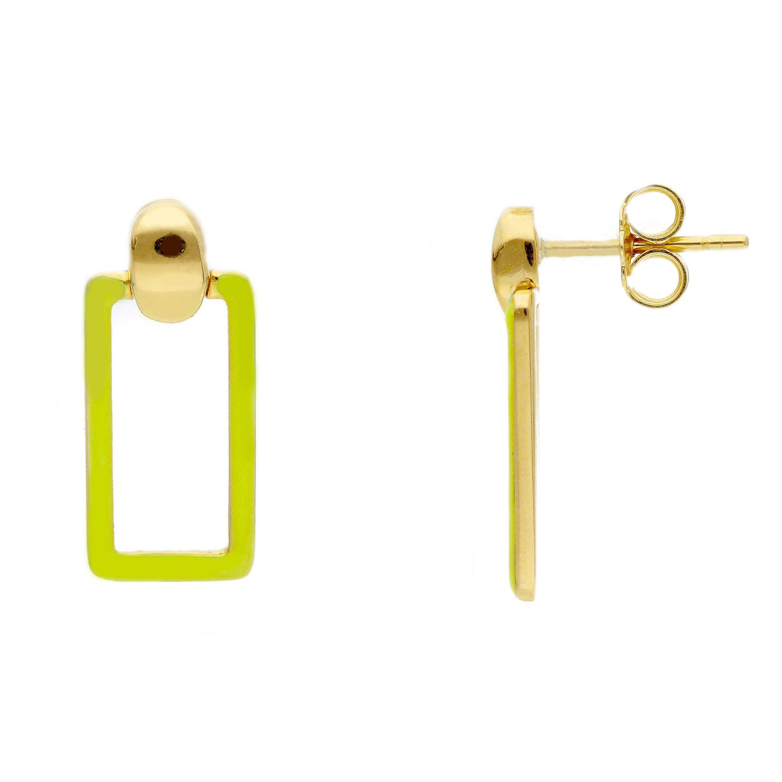 Oro 18 kt - ORECCHINI RETTANGOLARE OG CON SMALTIO GIALLO FLUO - ORO E SMALTO