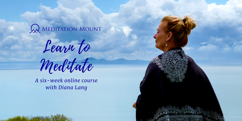 Diana Lang in front of blue sky and ocean with text of starting the Learn to Meditate Course