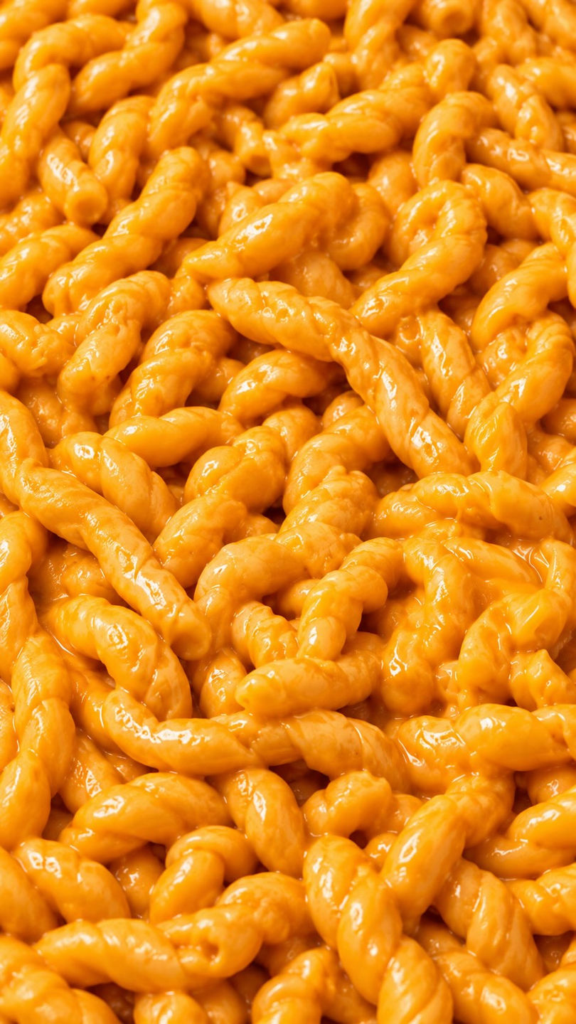 Food inspiration: short twisted pasta coated in a creamy orange sauce