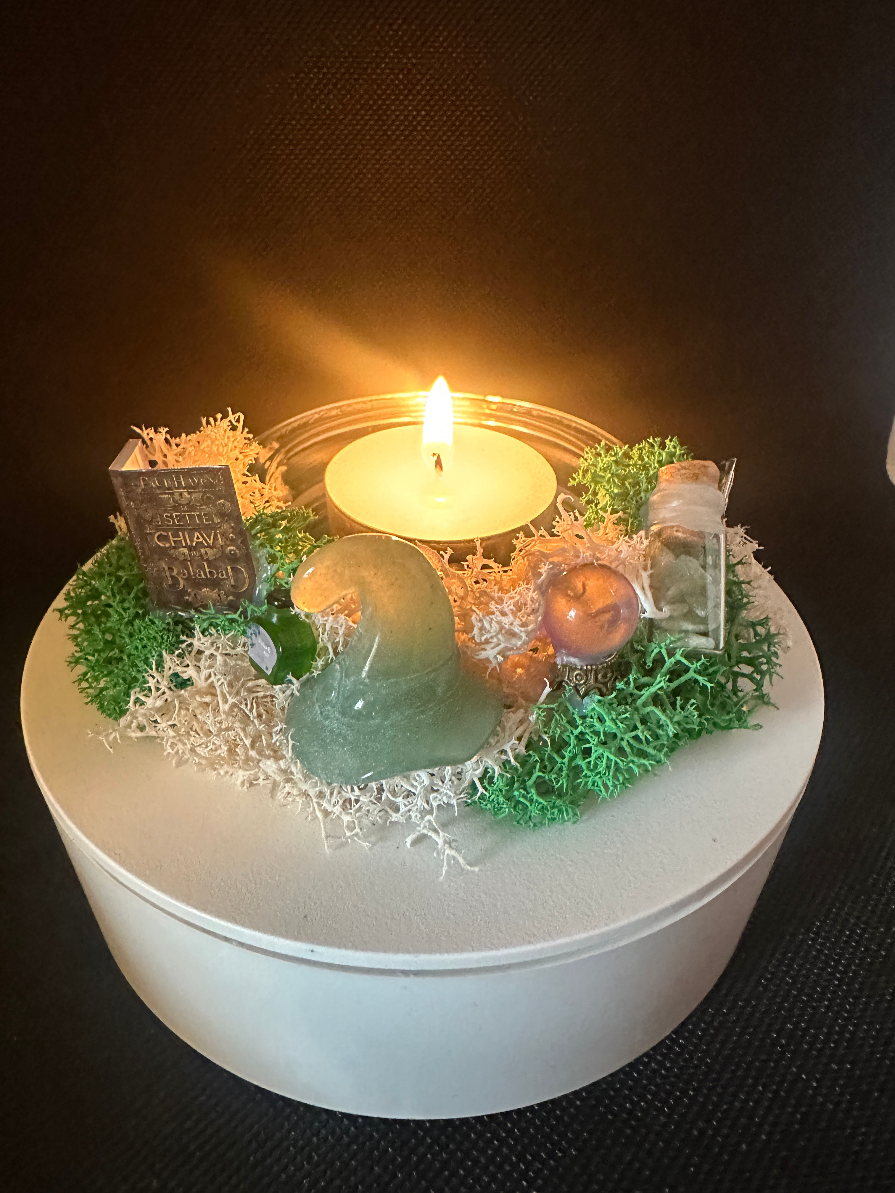 Green aventurine witchy tealight holder