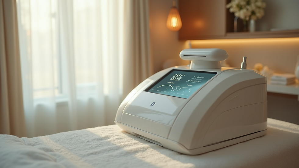 Close-up view of a Hydrafacial machine in a serene spa setting