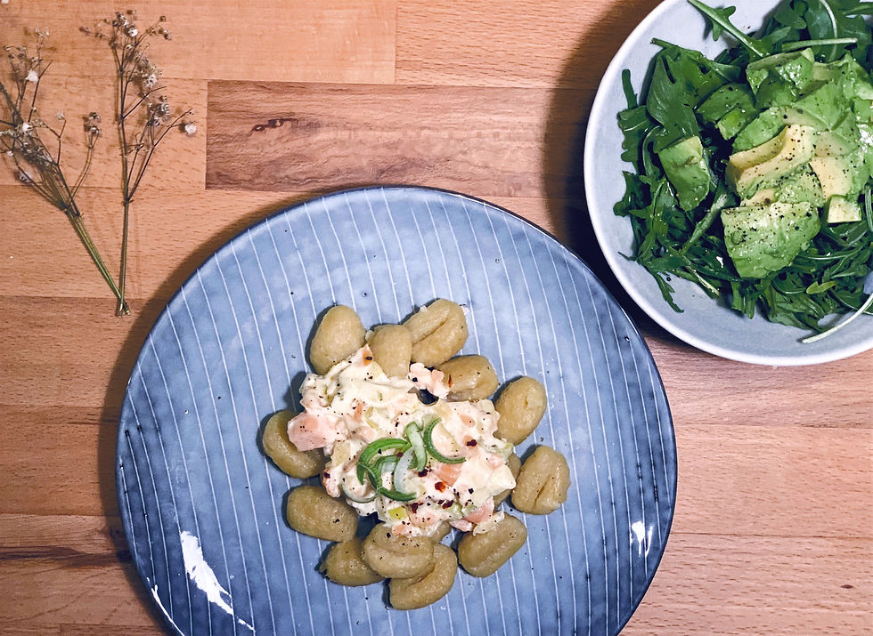 Lachs Gnocchi mit Lauch