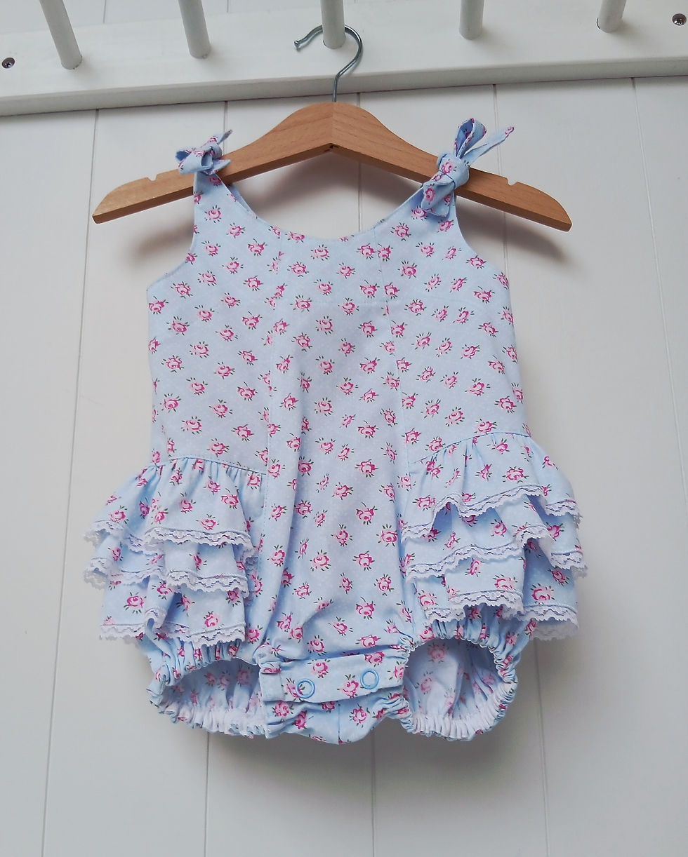 Thumbnail: 3-6 Months Blue & PinkFlowers Romper