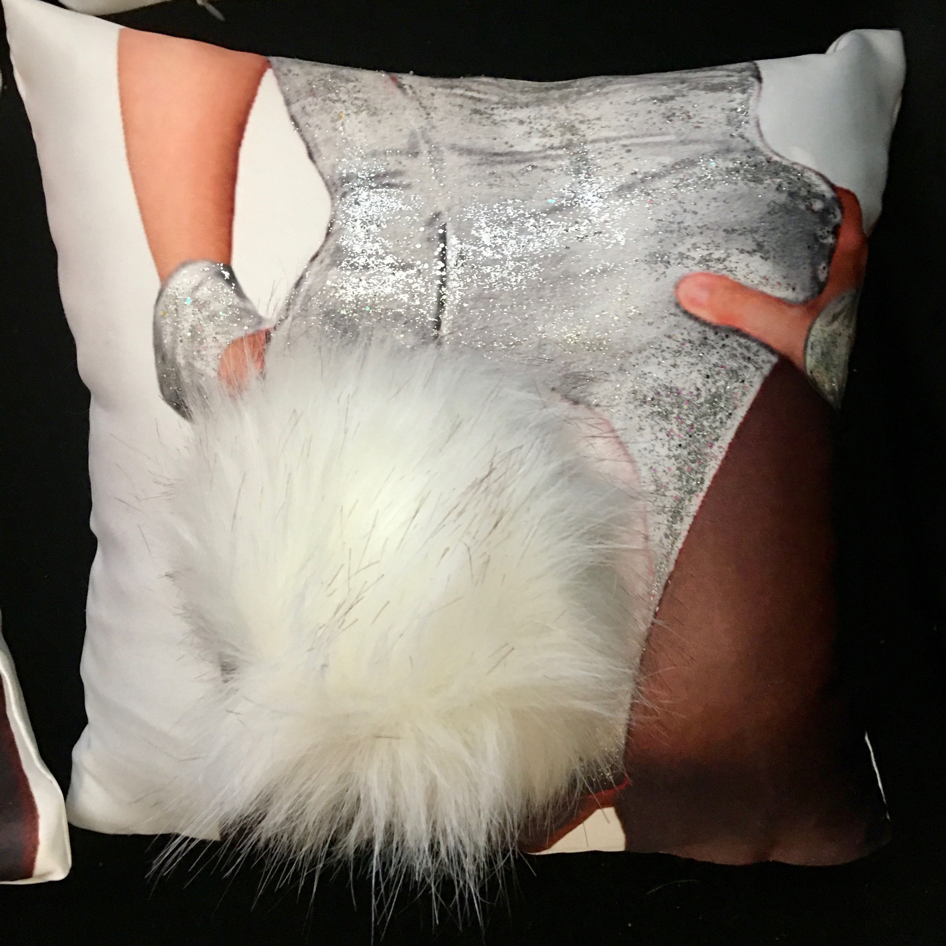 SILVER glitter 3D bunny tail pillow case & pillow SMALL