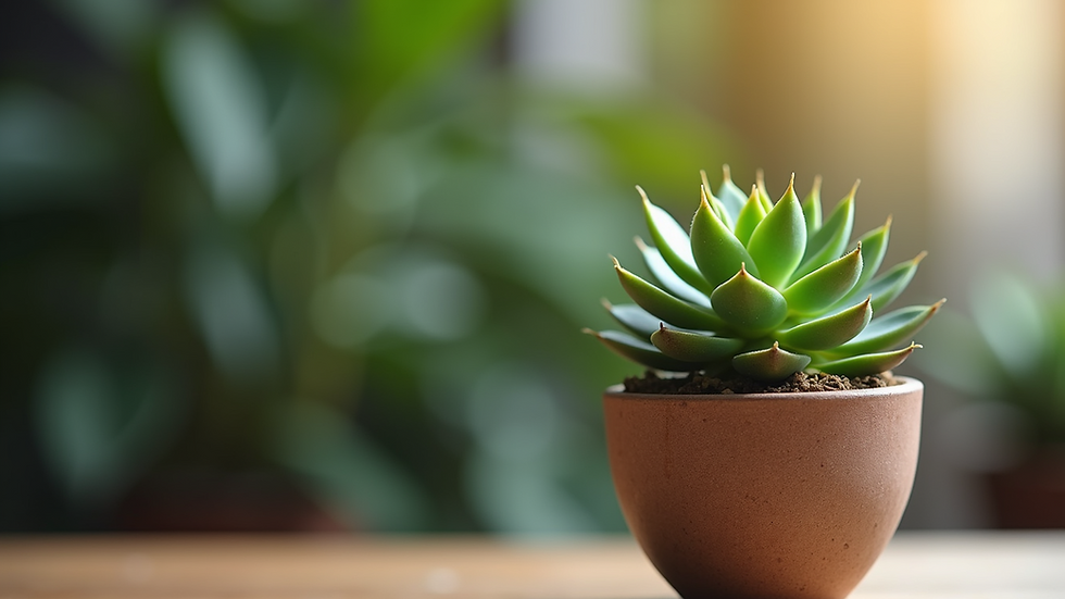 Close-up view of a succulent plant in a decorative pot