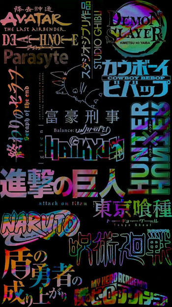 Collage of titles of famous animes