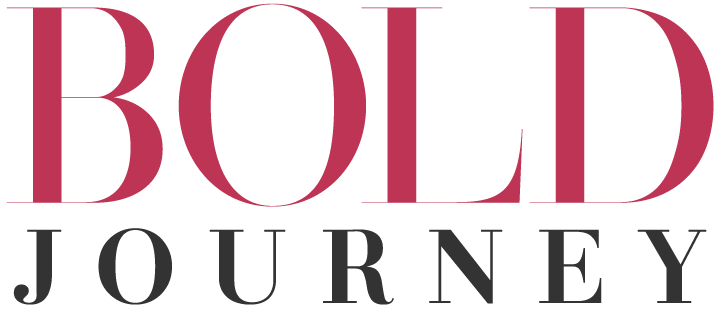 Bold Journey's logo - the words are placed on top of each other, Bold is larger and pink, while Journey is a dark gray.