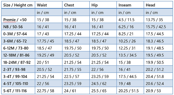 Size chart