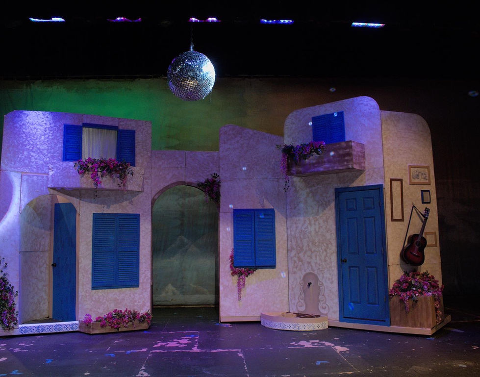 Finished Courtyard w/ Disco Ball Under Party Lighting