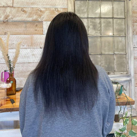 Short black hair before nano extensions