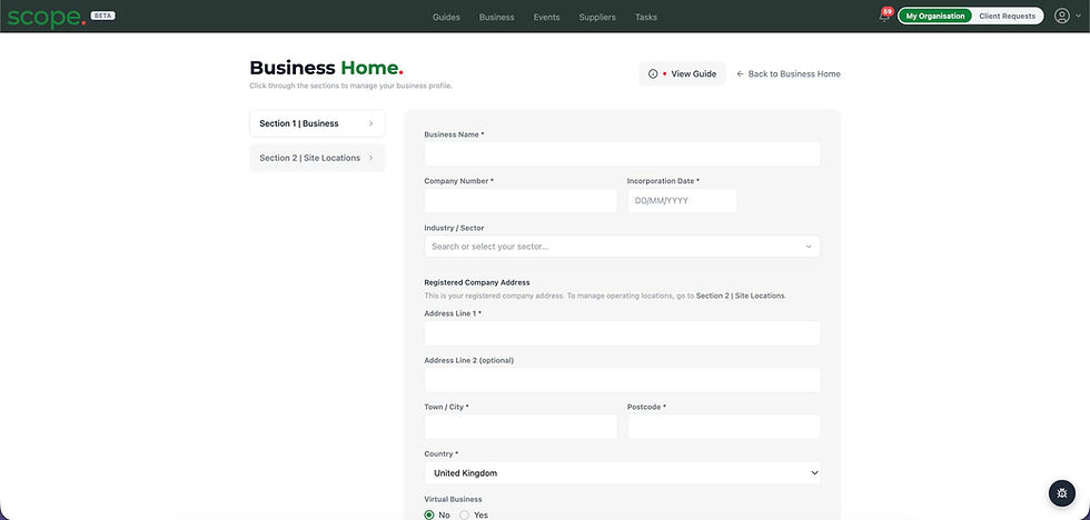 A screenshot of the Scope software under the business homepage.