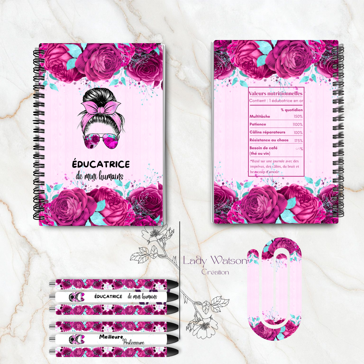 Ensemble bloc-notes A5 personnalisé – Fiche nutrition Rose