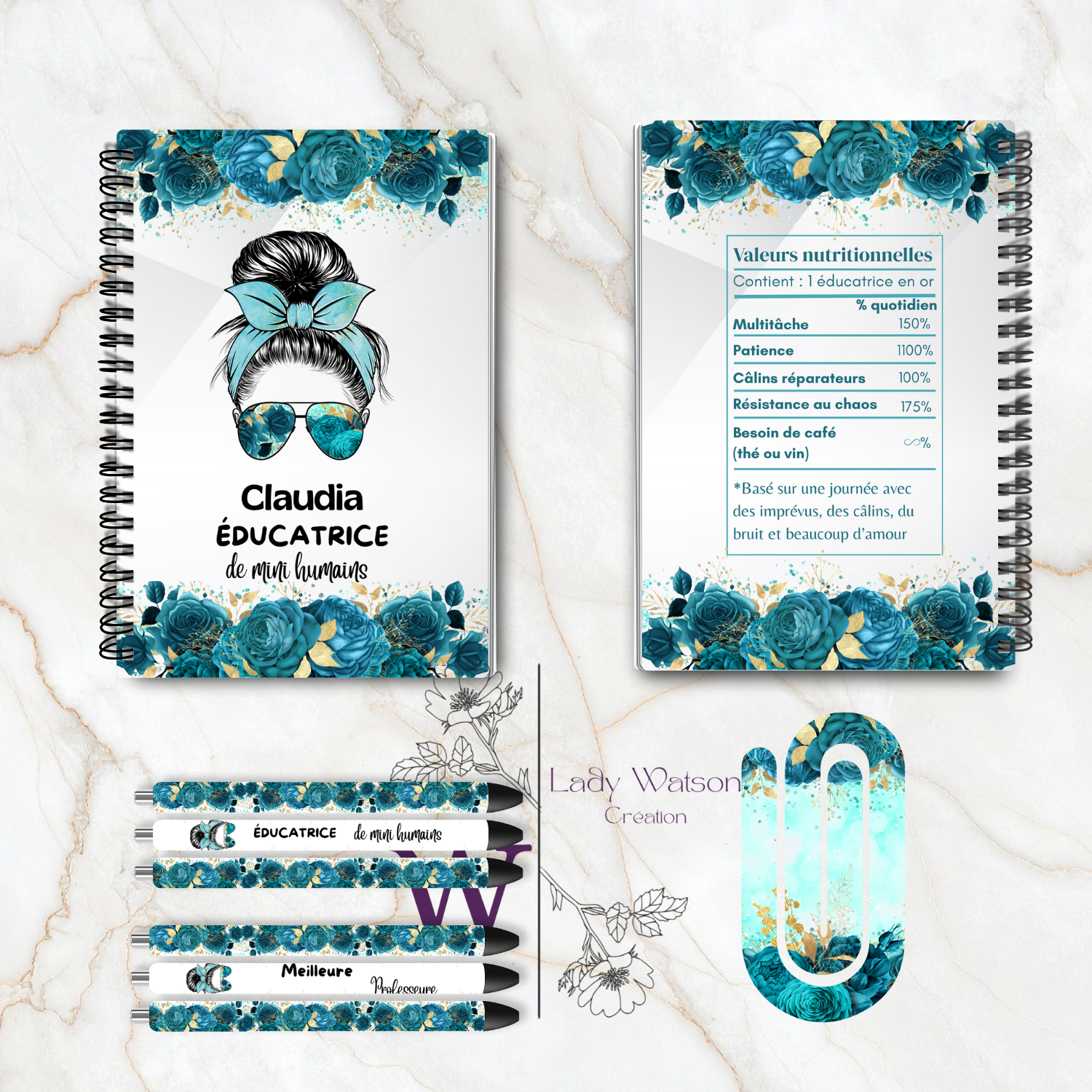 Ensemble bloc-notes A5 personnalisé – Fiche nutrition Bleu