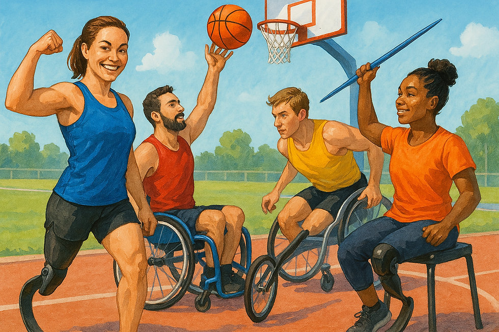 AI-generated image of wheelchair athletes playing basketball, symbolizing adaptive sports inclusion