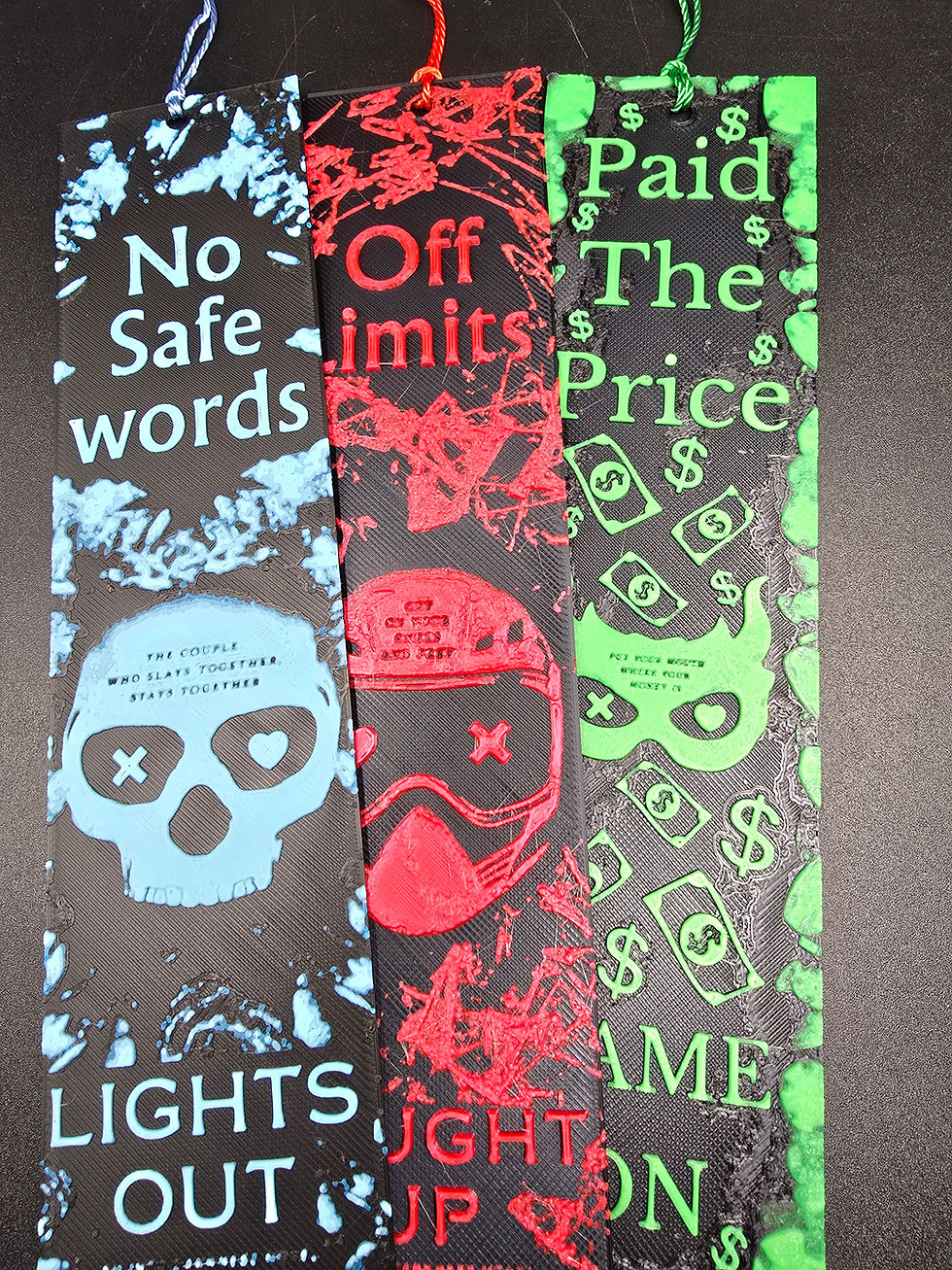 Thumbnail: Lights Out, Caught Up, Game On Bookmarks 3D Printed With Tassel
