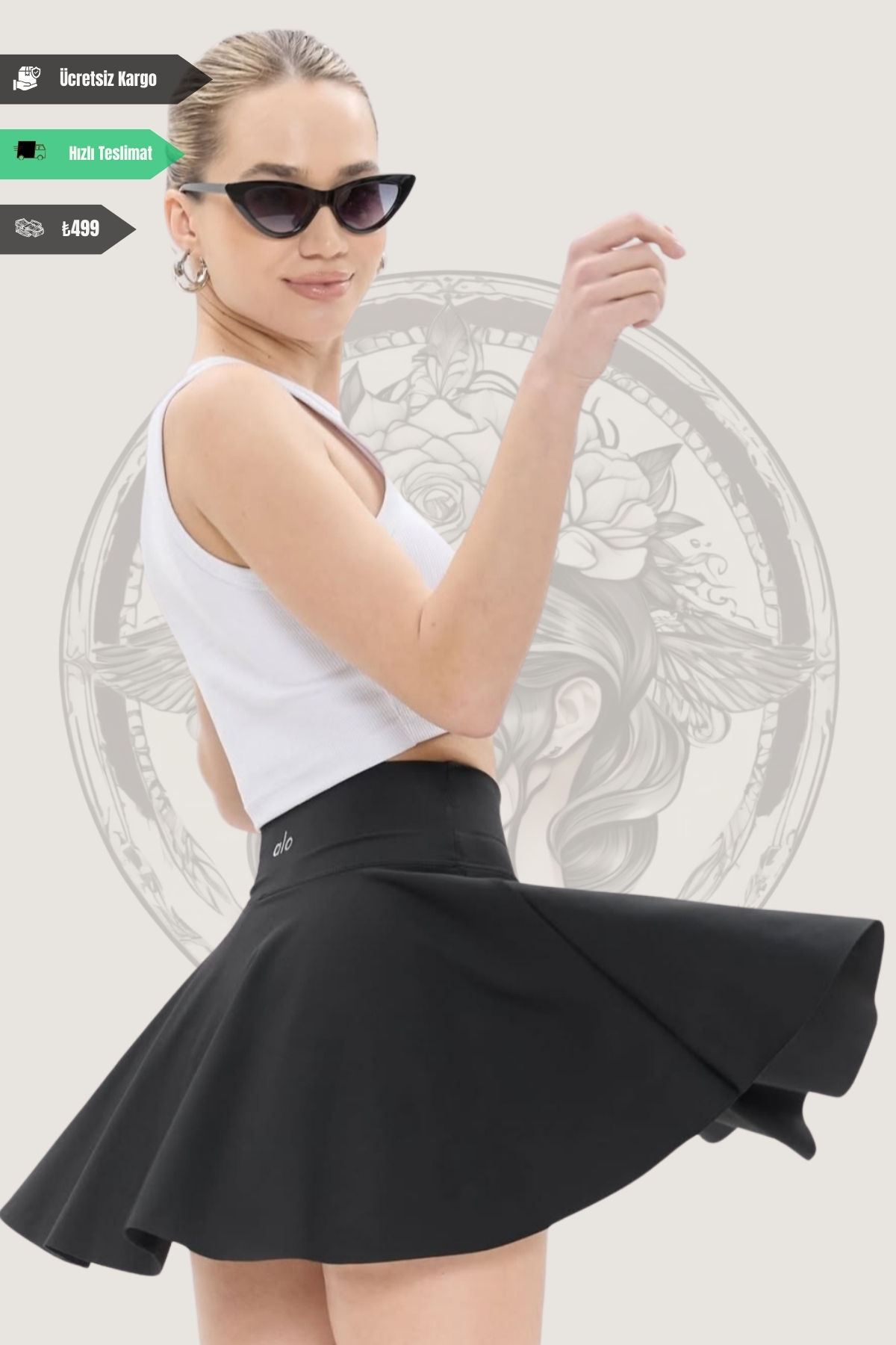 Siyah Kadın Yüksek Bel Taytlı Şort Etek – Toparlayıcı – Spor Ve Günlük Kullanım