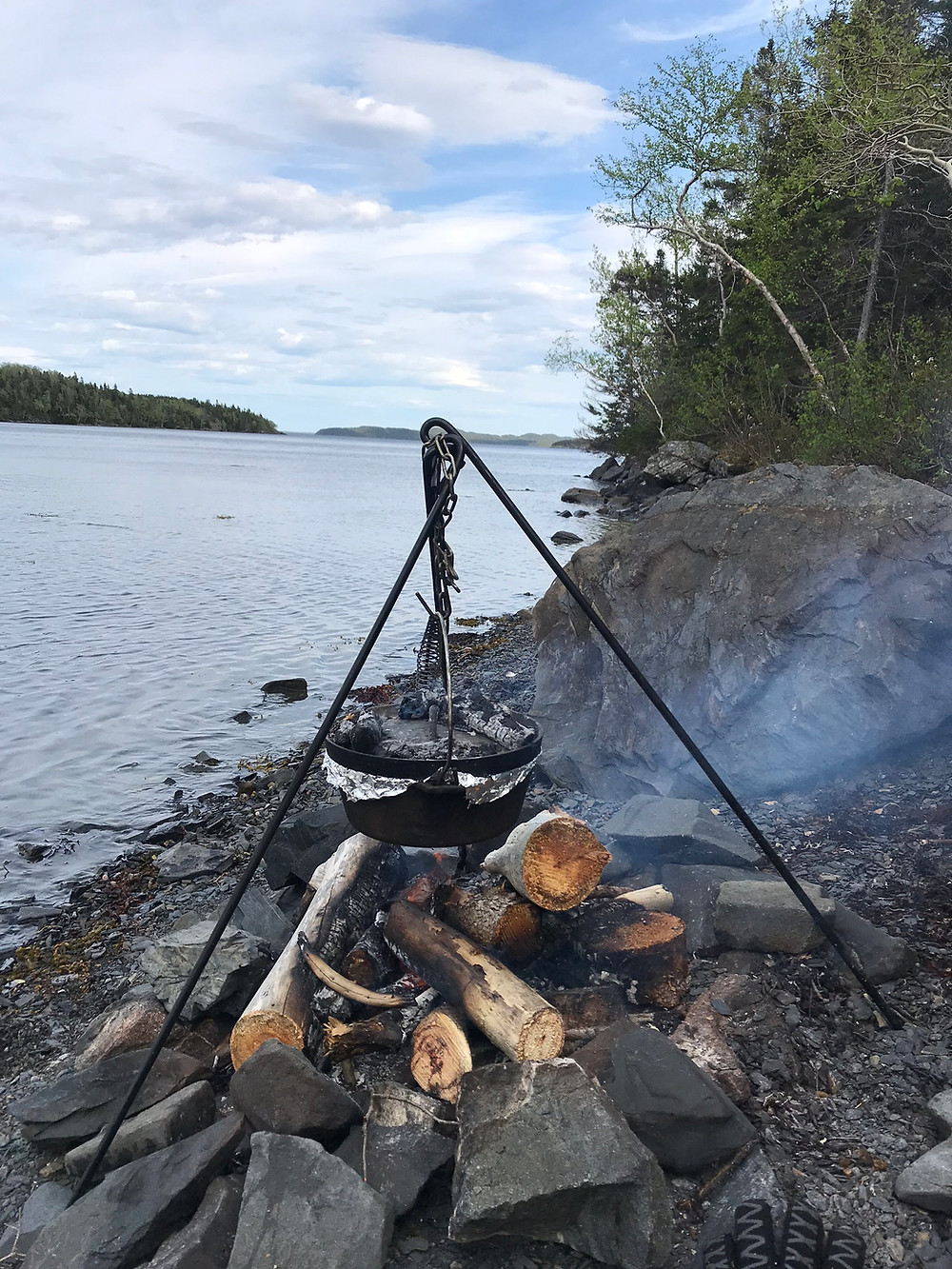 Dutch oven cast iron cooking wilderness on the beach