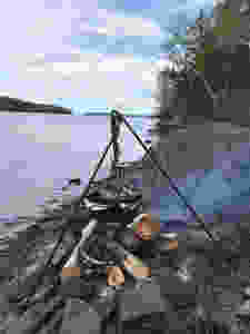 Dutch oven cast iron cooking wilderness on the beach
