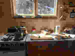 A diy kitchen during golden hour