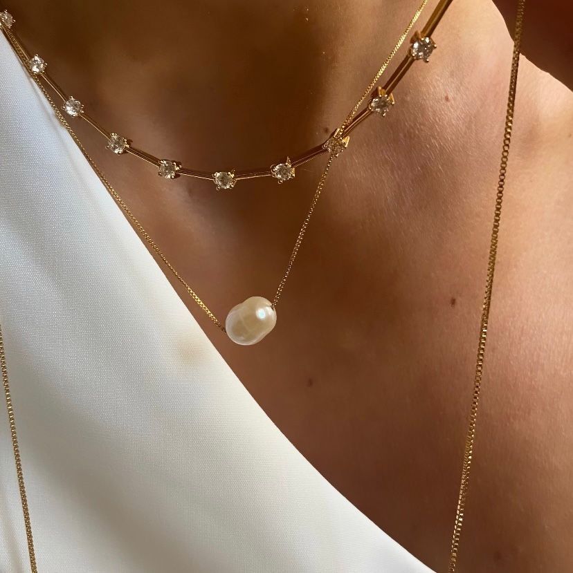 Colar Ponto de Luz Pérola Barroca