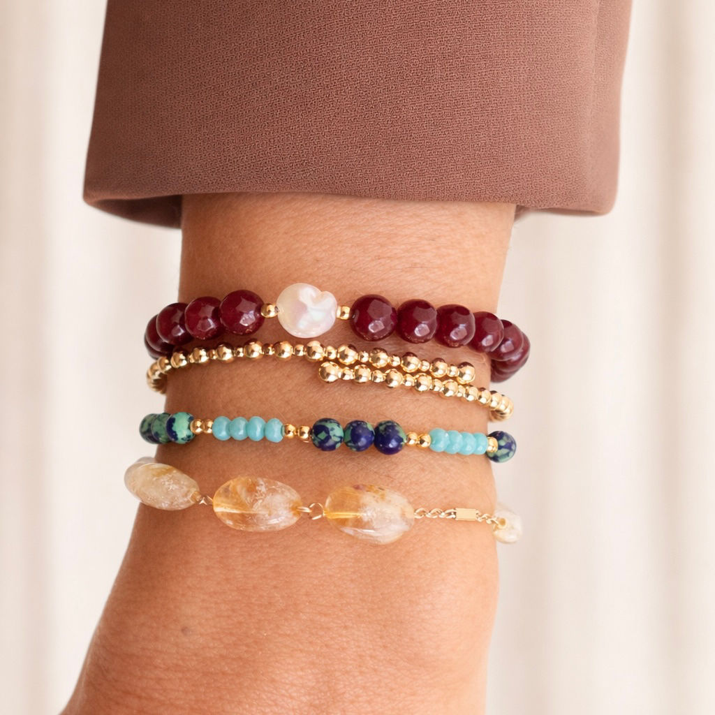 Pulseira Luma Jade Vermelha e Pérola Barroca