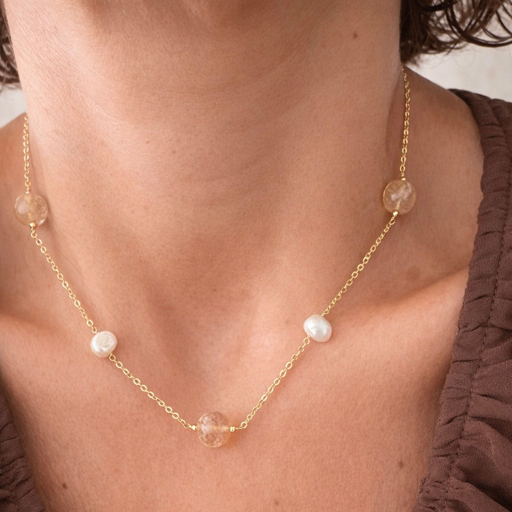 Colar Fabi Pedra Citrino e Pérola Barroca